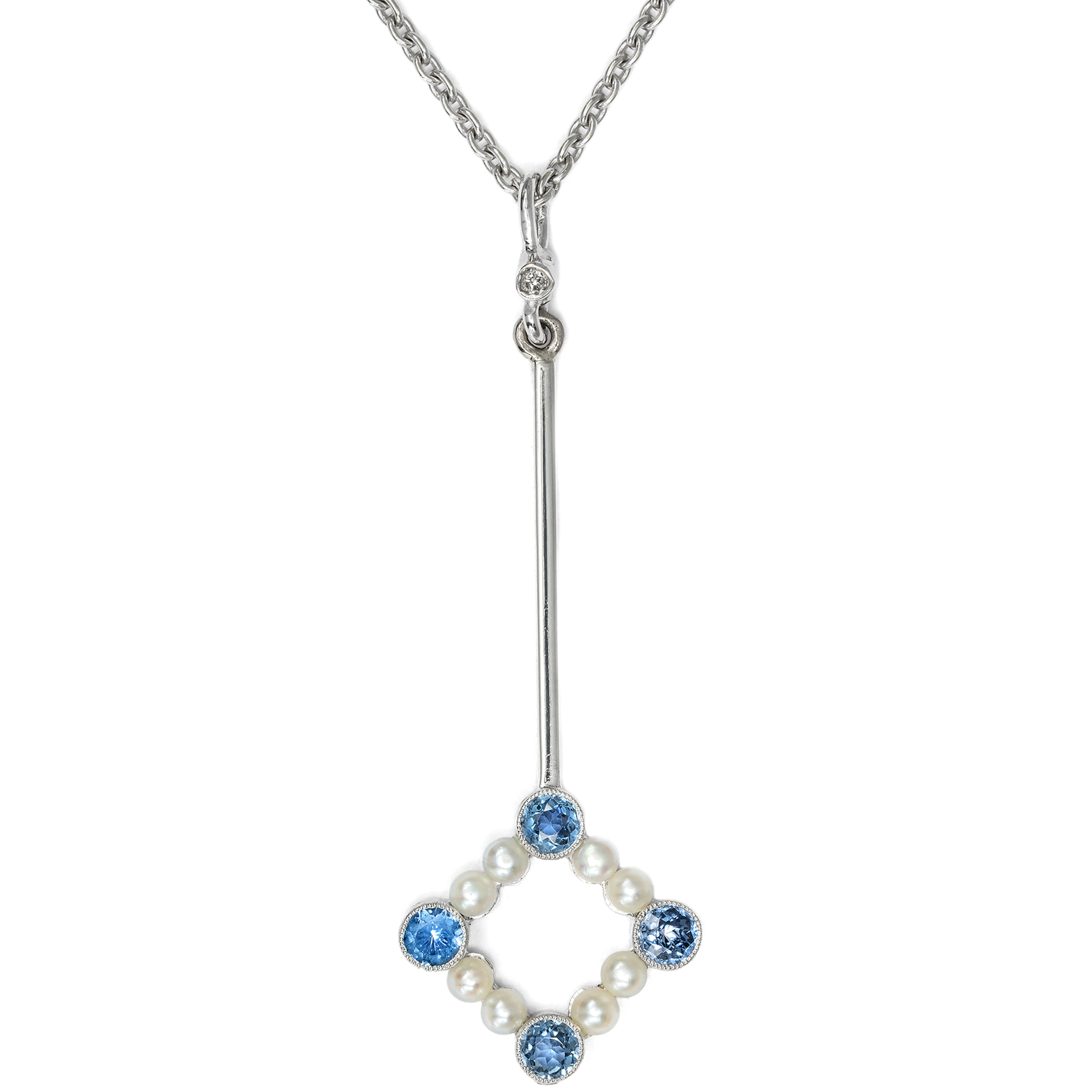 Elegant Natural Pearl and Sapphire Pendant Necklace, c. 1920 and later