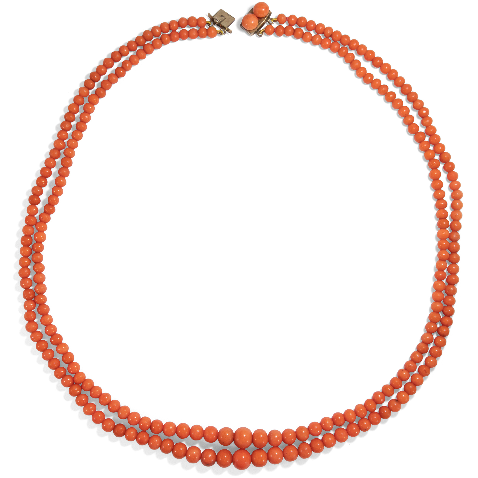 Antique Coral Necklace in Two Rows, c. 1900