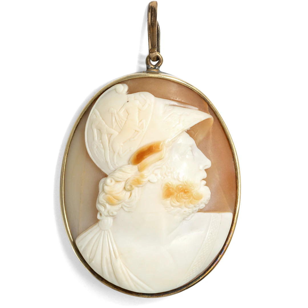 Antique Pendant with a Large Shell Cameo of Mars, circa 1880