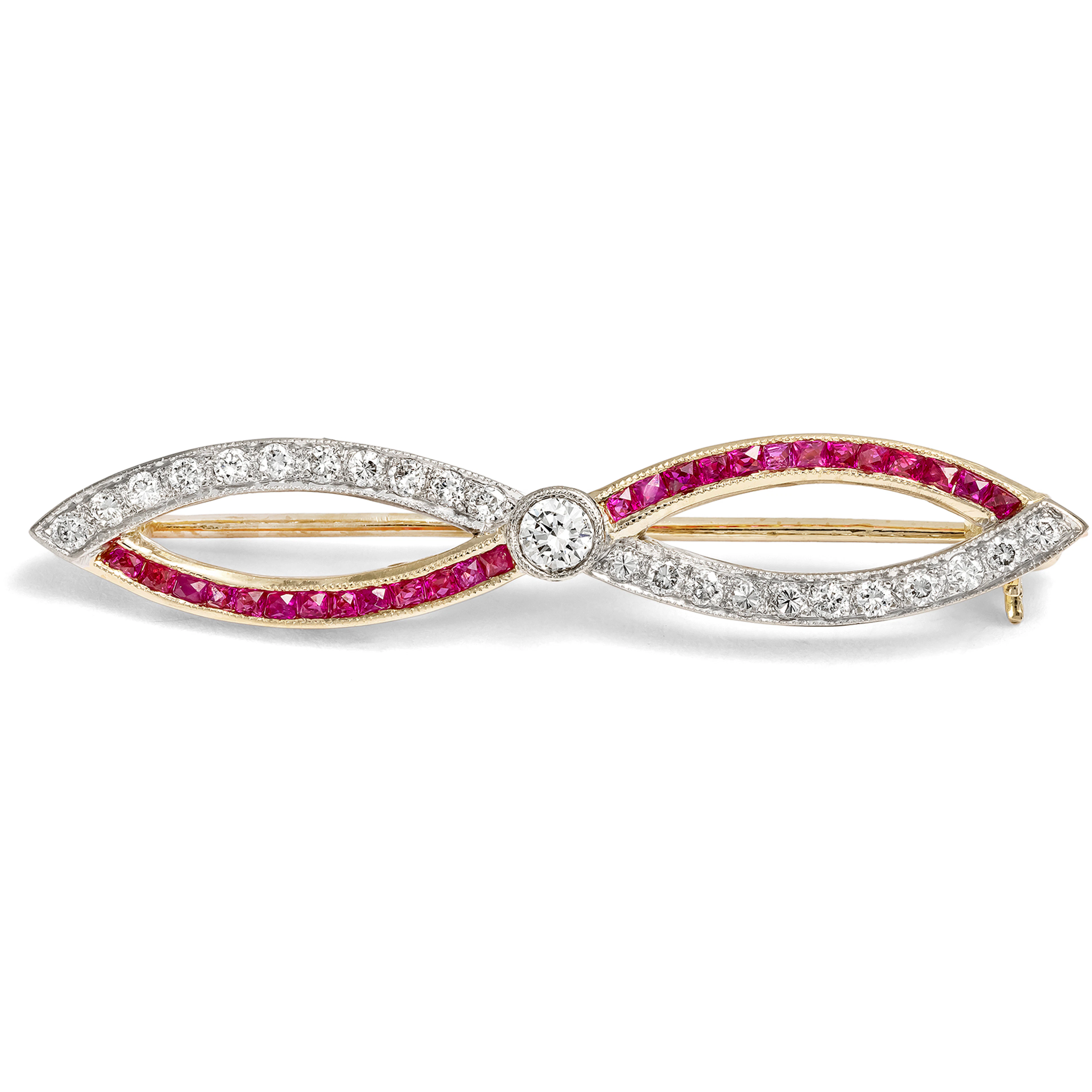 Unusual Gold Brooch with Calibrated Rubies & Diamonds, c. 1985