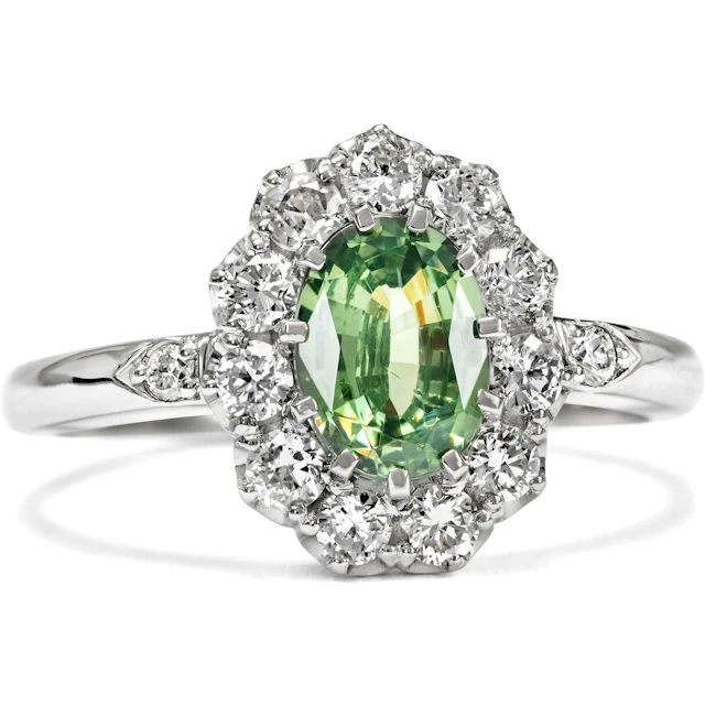 Sustainable Platinum Ring with Demantoid & Diamonds, From Our Workshop