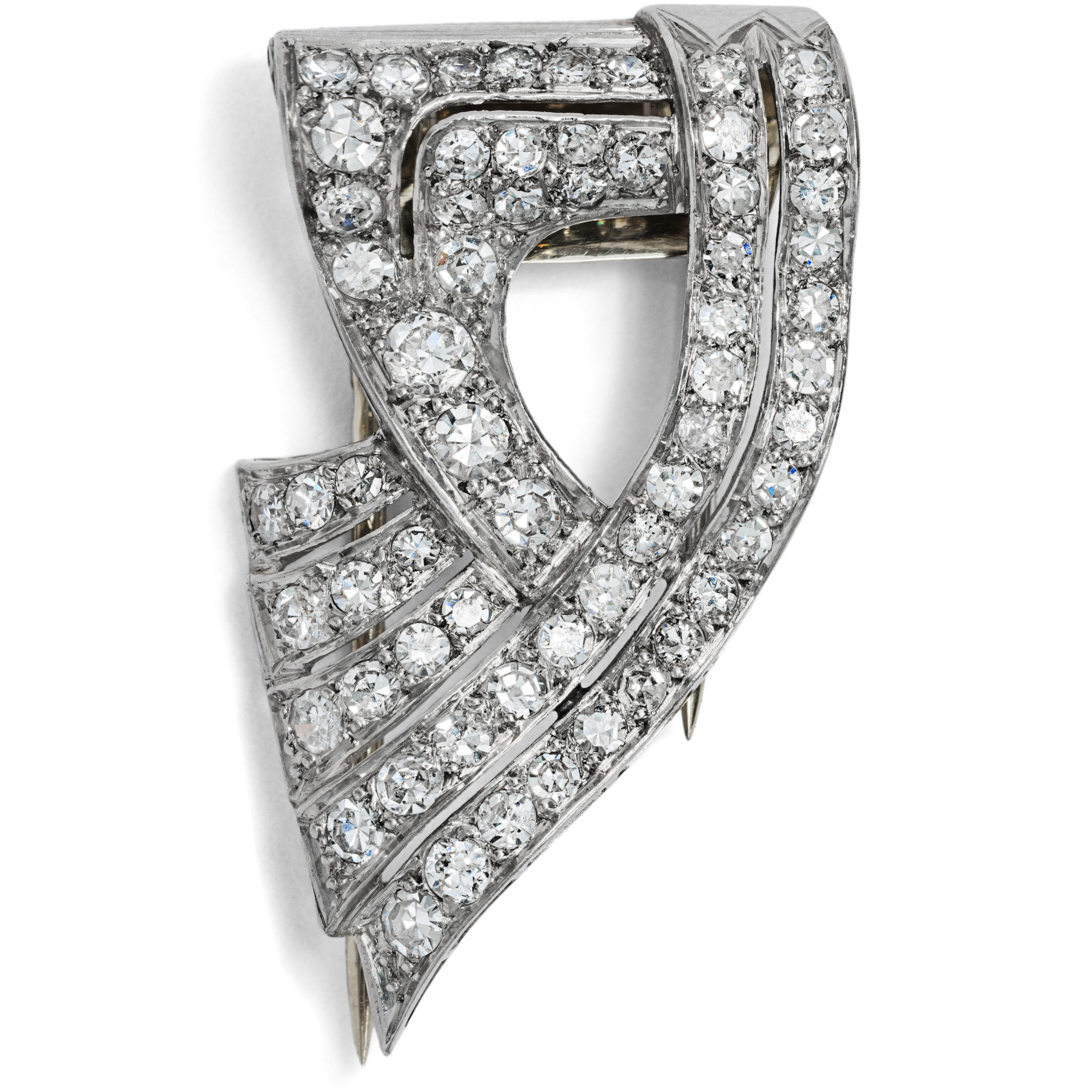Elegant Art Déco Clip with Diamonds in Platinum, France 1940ies