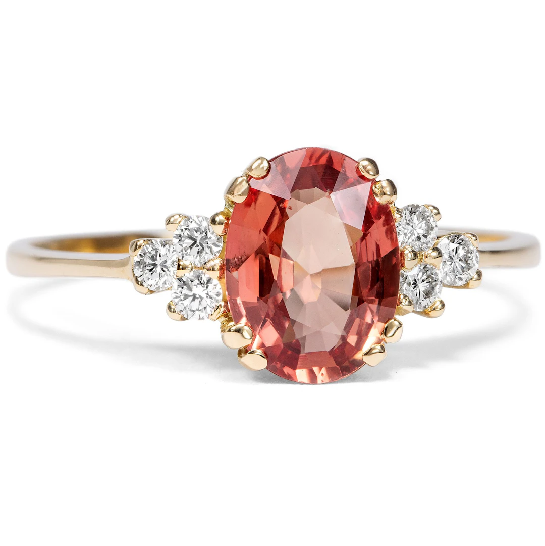 Delicate Ring with an Unusual Sapphire and Diamonds in Gold, from Our Workshop