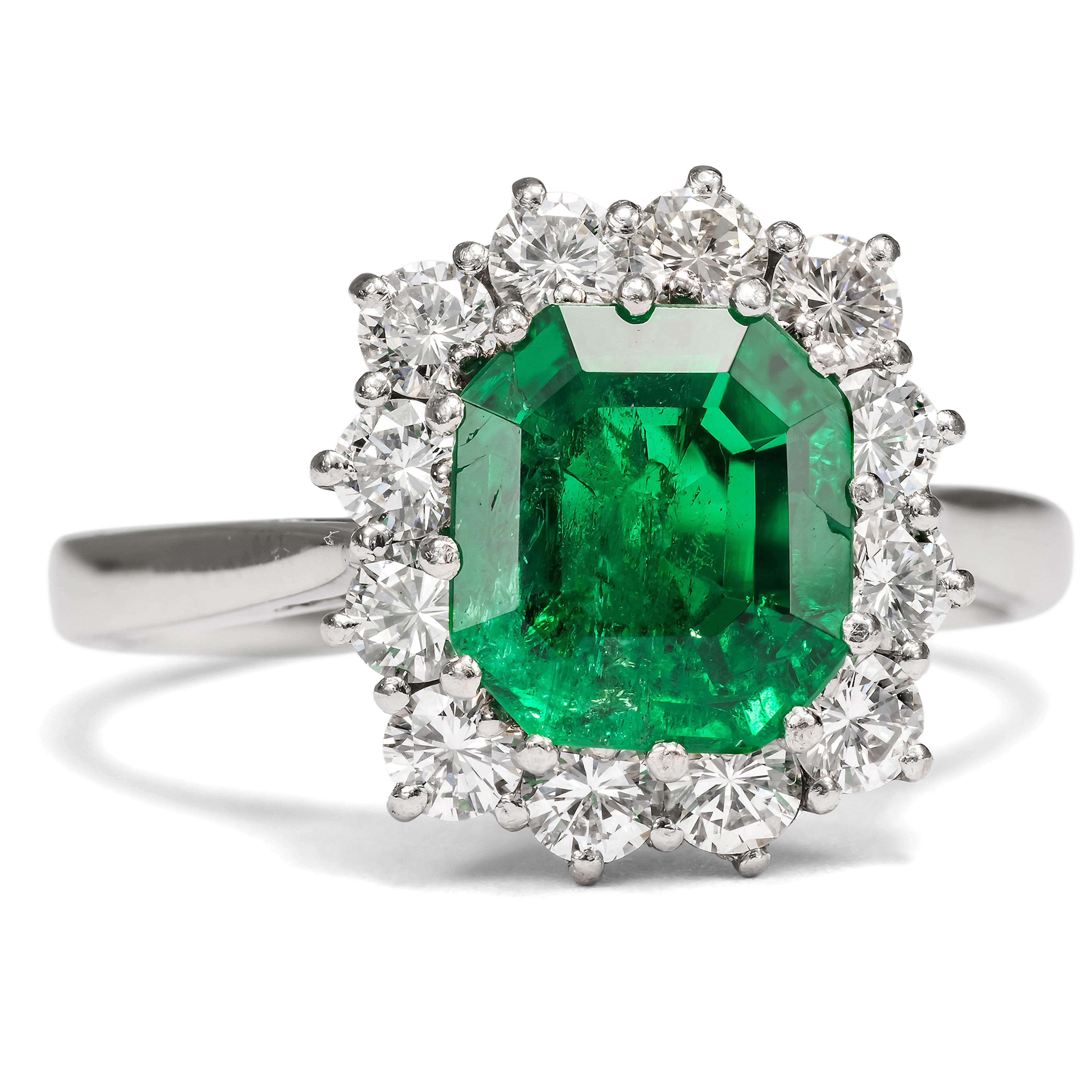 Grün in seiner schönsten Form • Vintage Ring mit kolumbianischem Smaragd