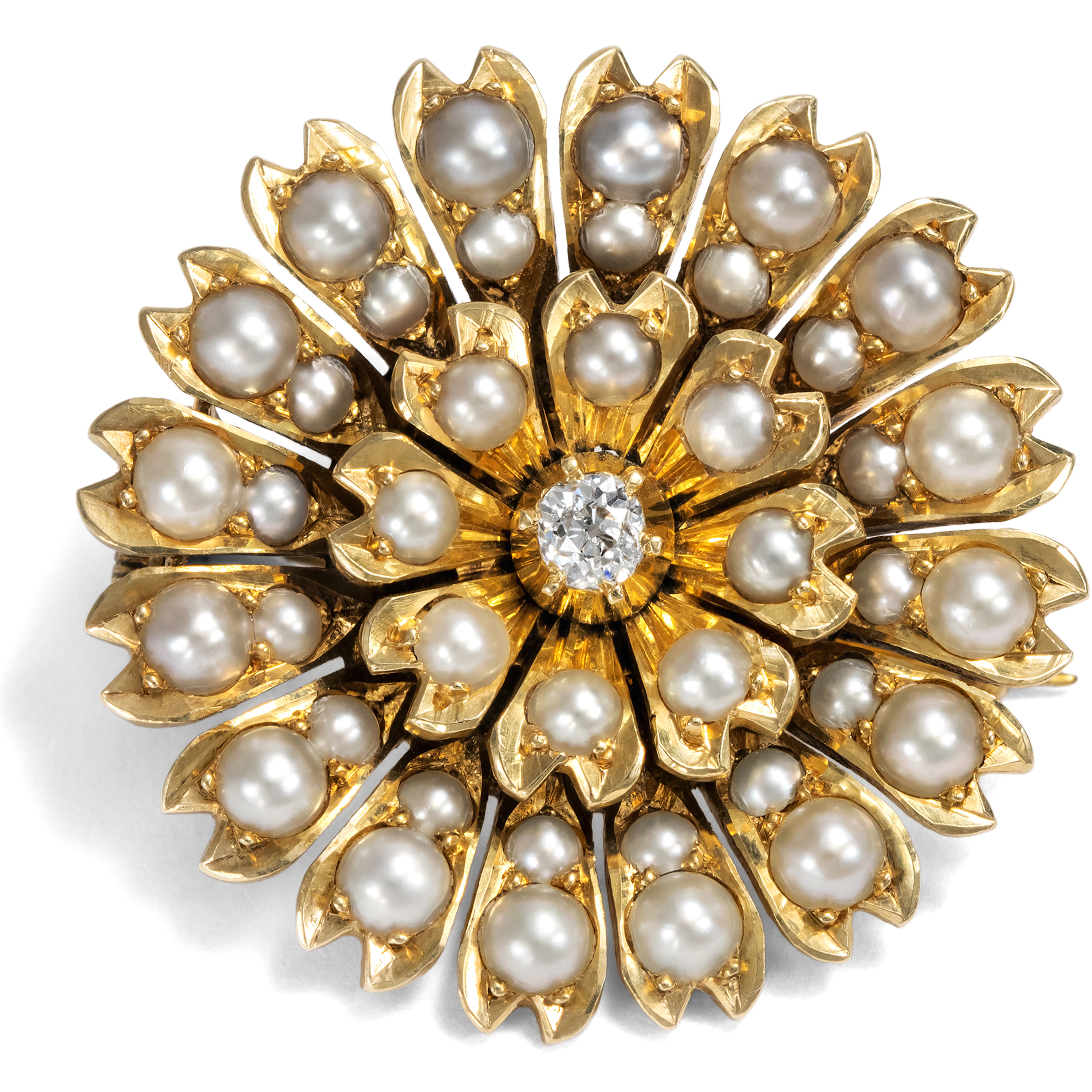 Antique gold, pearl & diamond brooch, England, Dated 1889