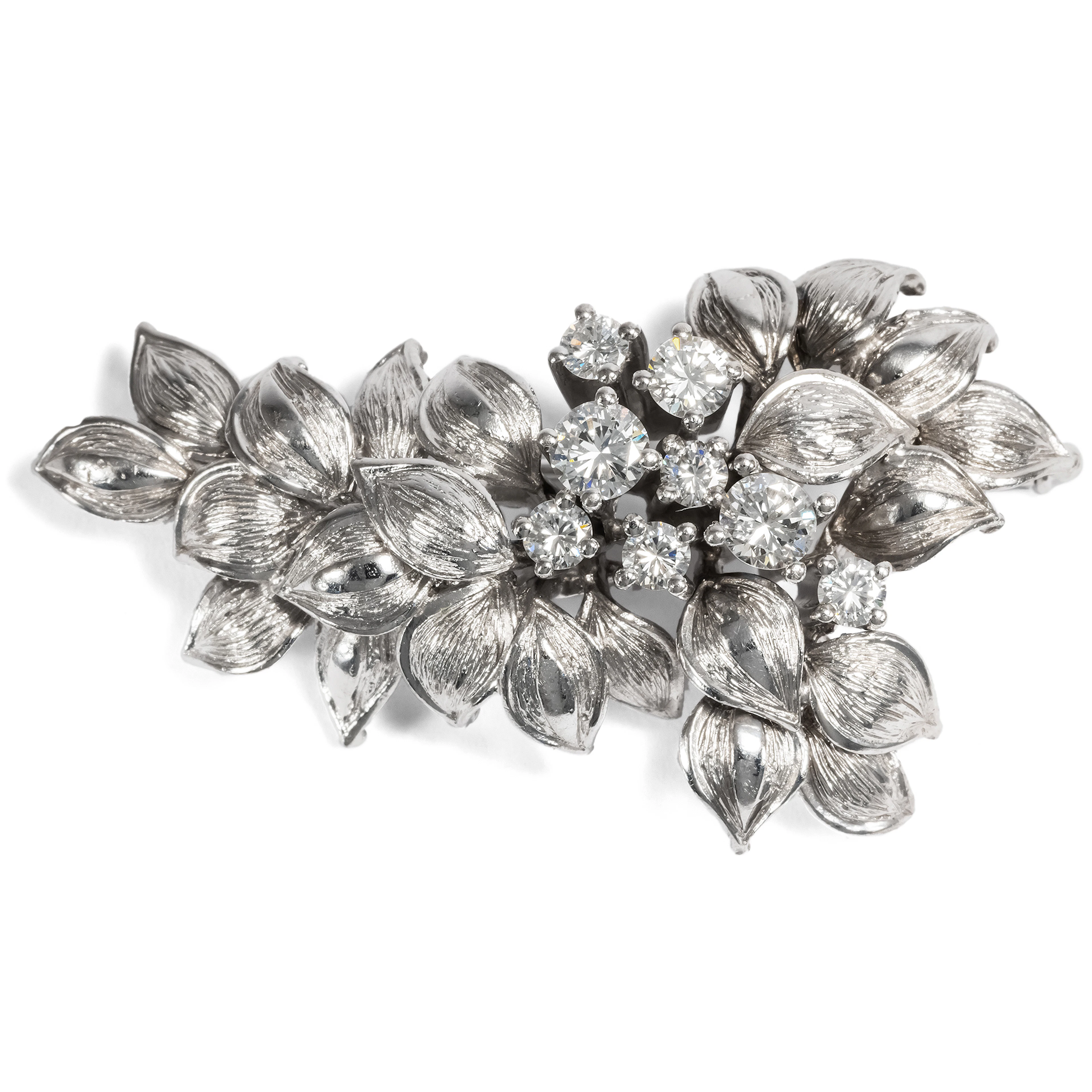 Elegant Vintage Brooch With Diamonds Set in White Gold, 1960s