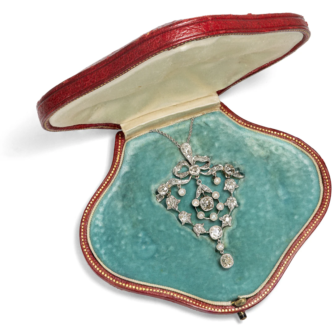 Antique Diamond and Natural Pearl Pendant in Platinum on Gold, c. 1905