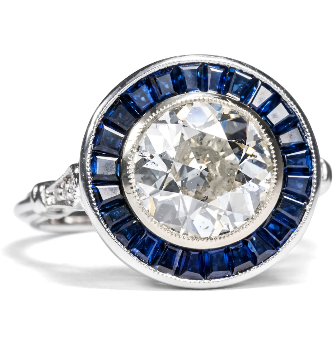 Stunning Halo Ring With Antique 2.86 ct Old European Cut Solitaire