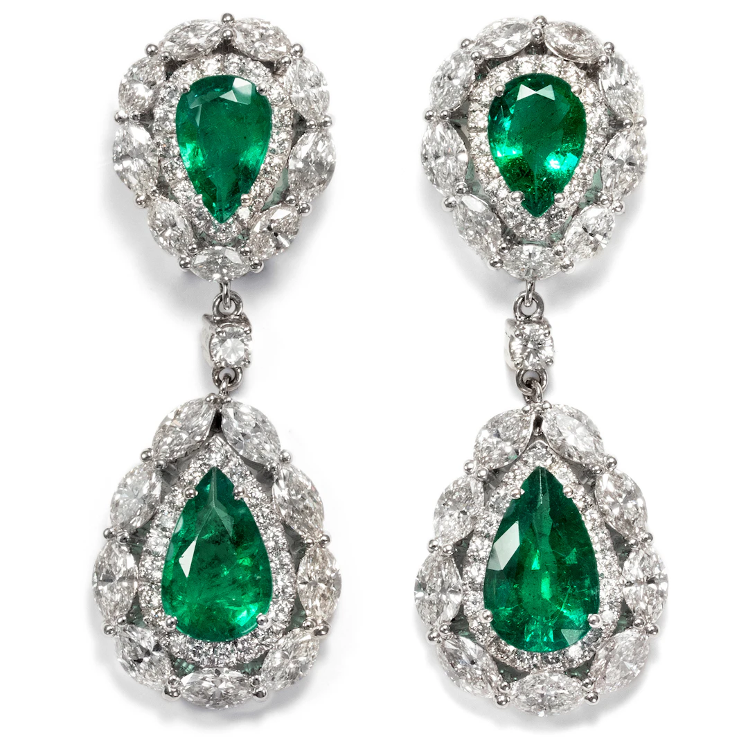 Large Vintage Earrings With Emeralds & Diamonds, Italy ca. 2000