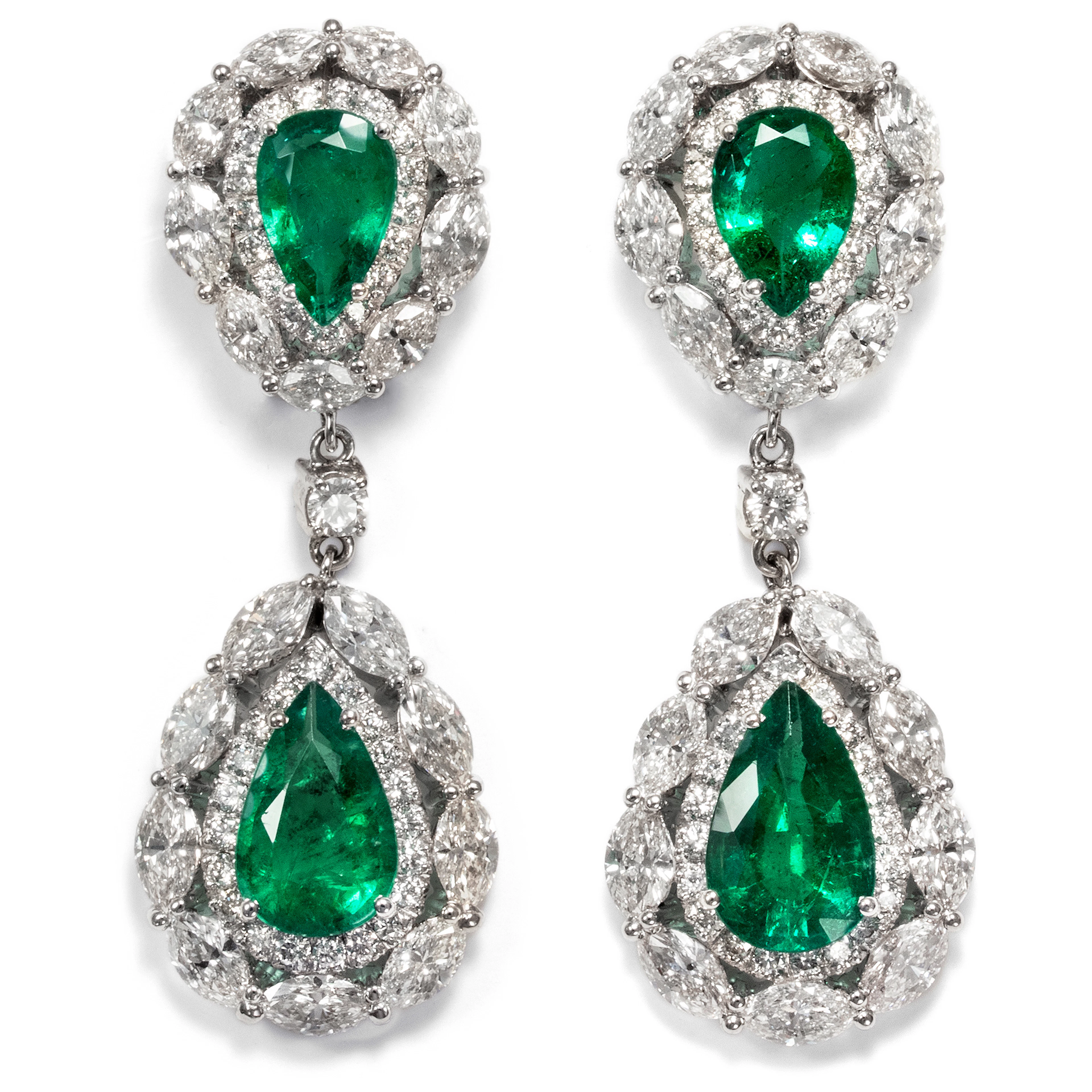 Large Vintage Earrings With Emeralds & Diamonds, Italy ca. 2000
