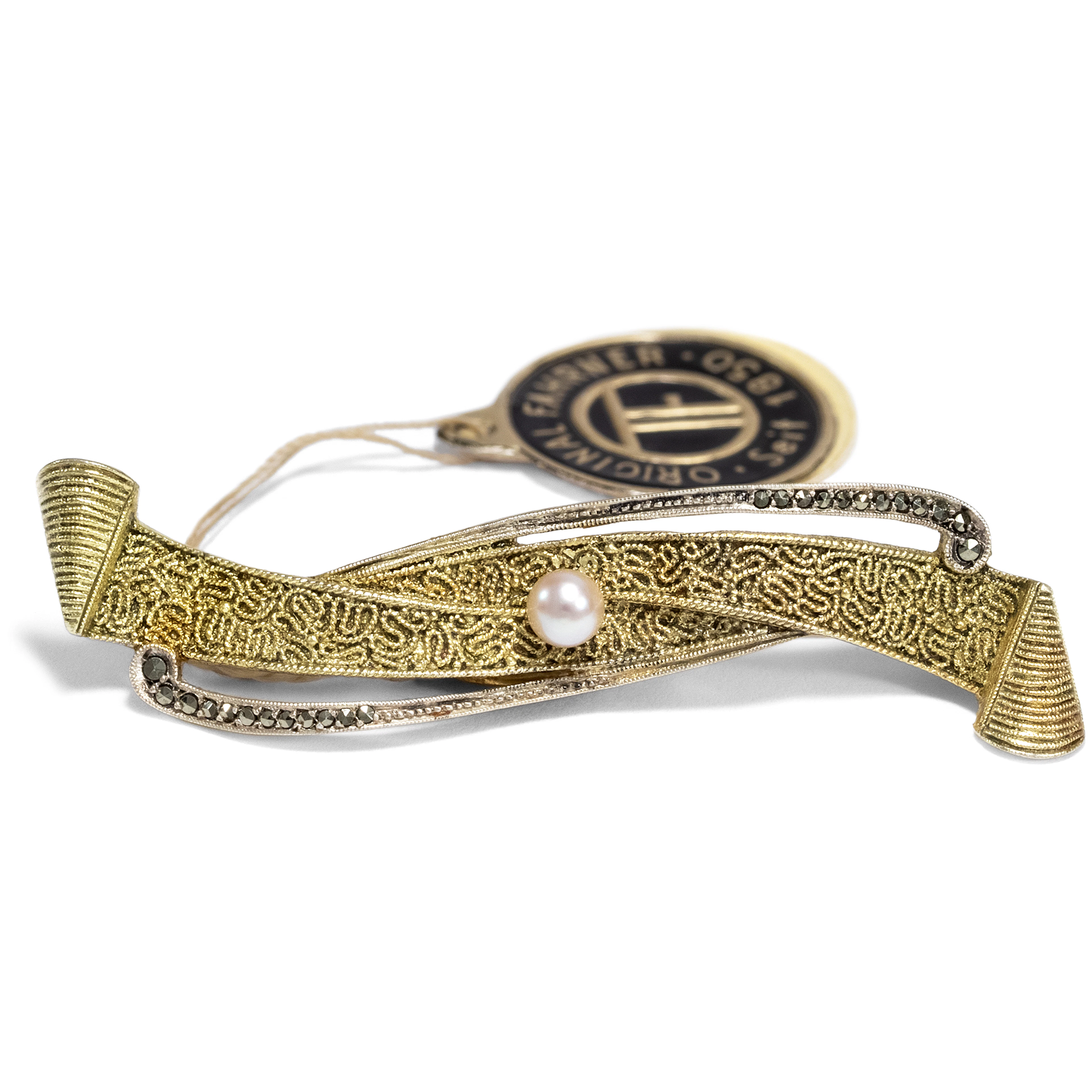 Vintage Brooch by Theodor Fahrner With Marcasites & Pearl, Around 1955