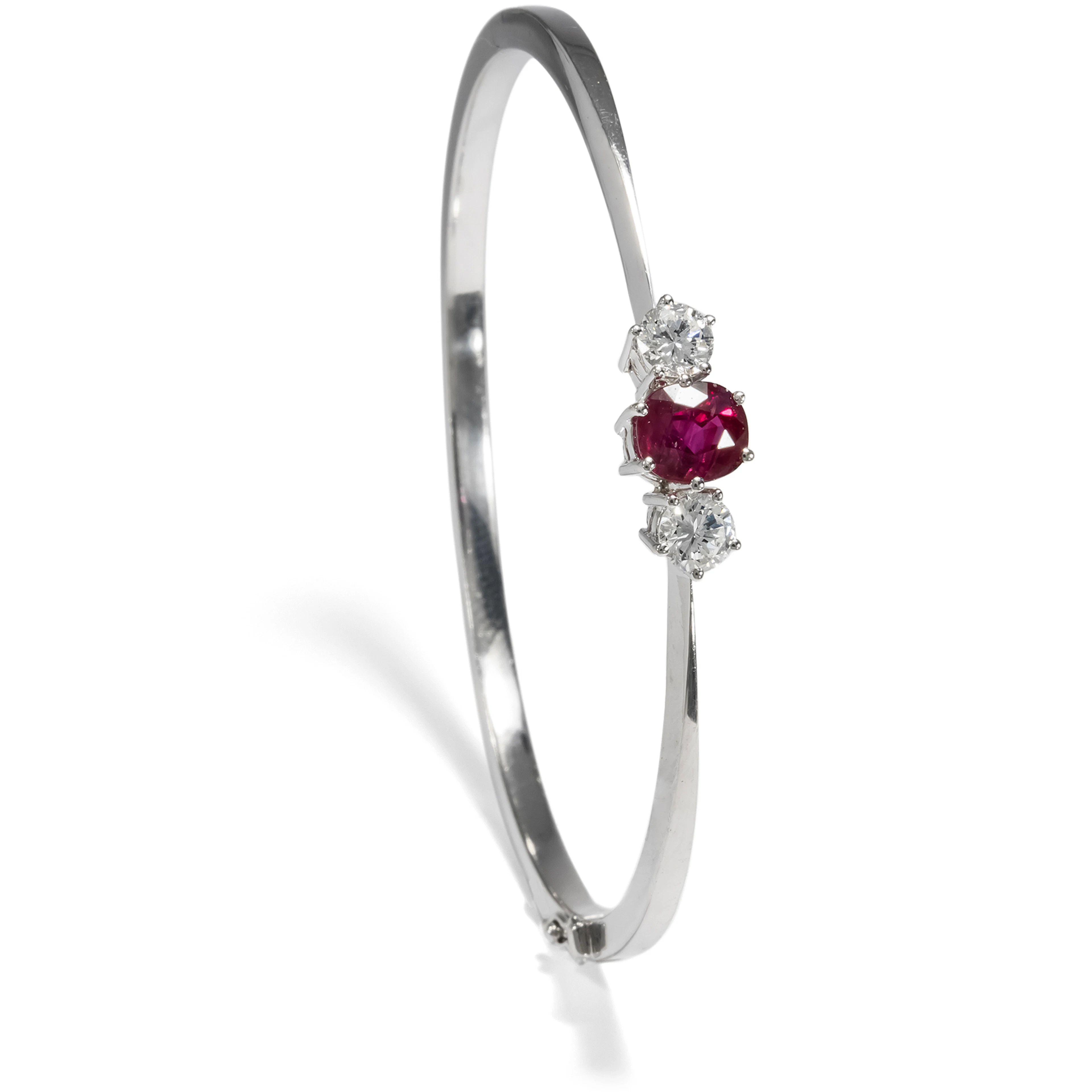 Exquisite Vintage Bangle With Ruby & Diamonds in White Gold, c. 1975