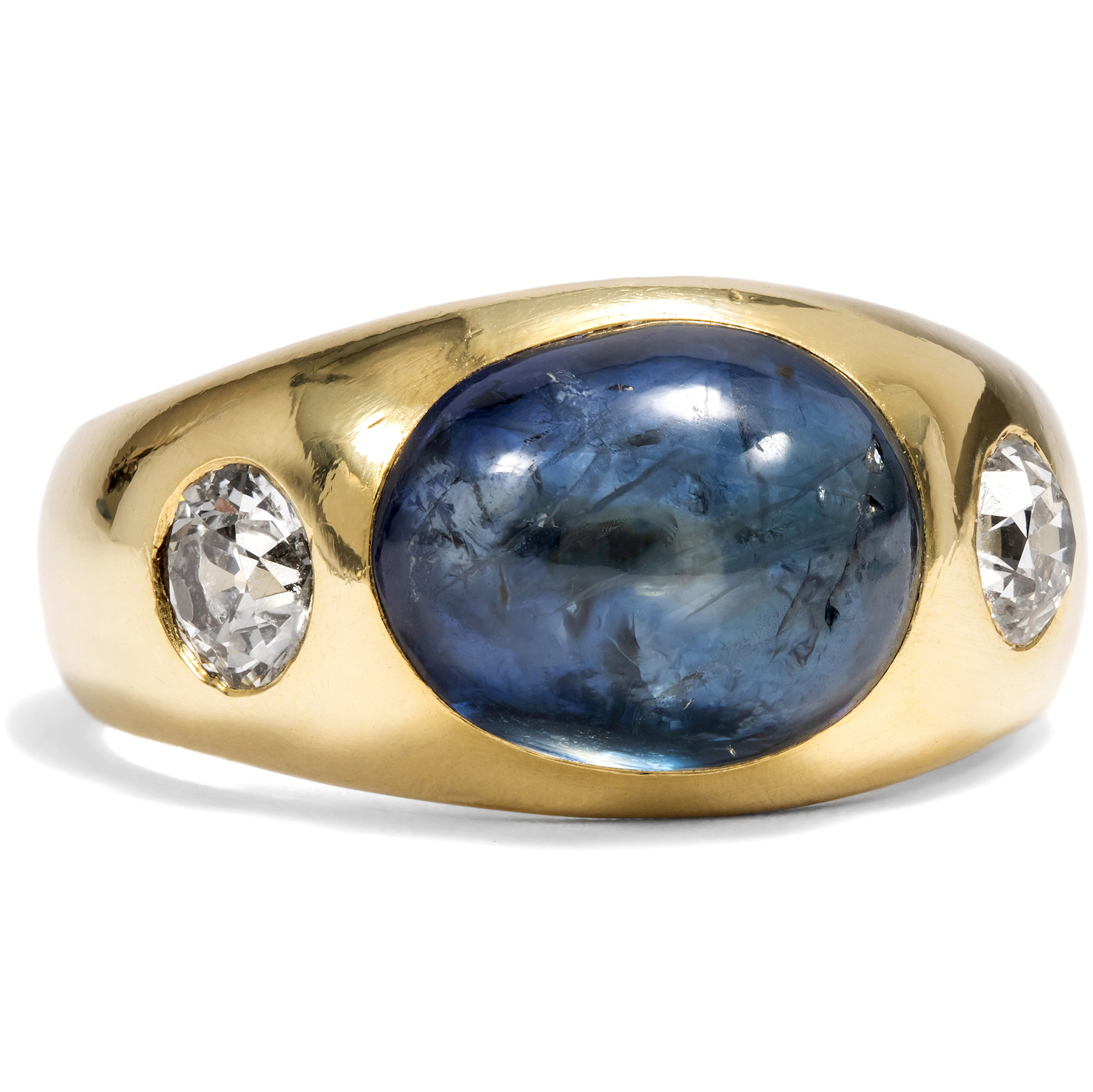 Vintage Ring With Untreated Sapphire & Diamonds In Gold, Circa 1980