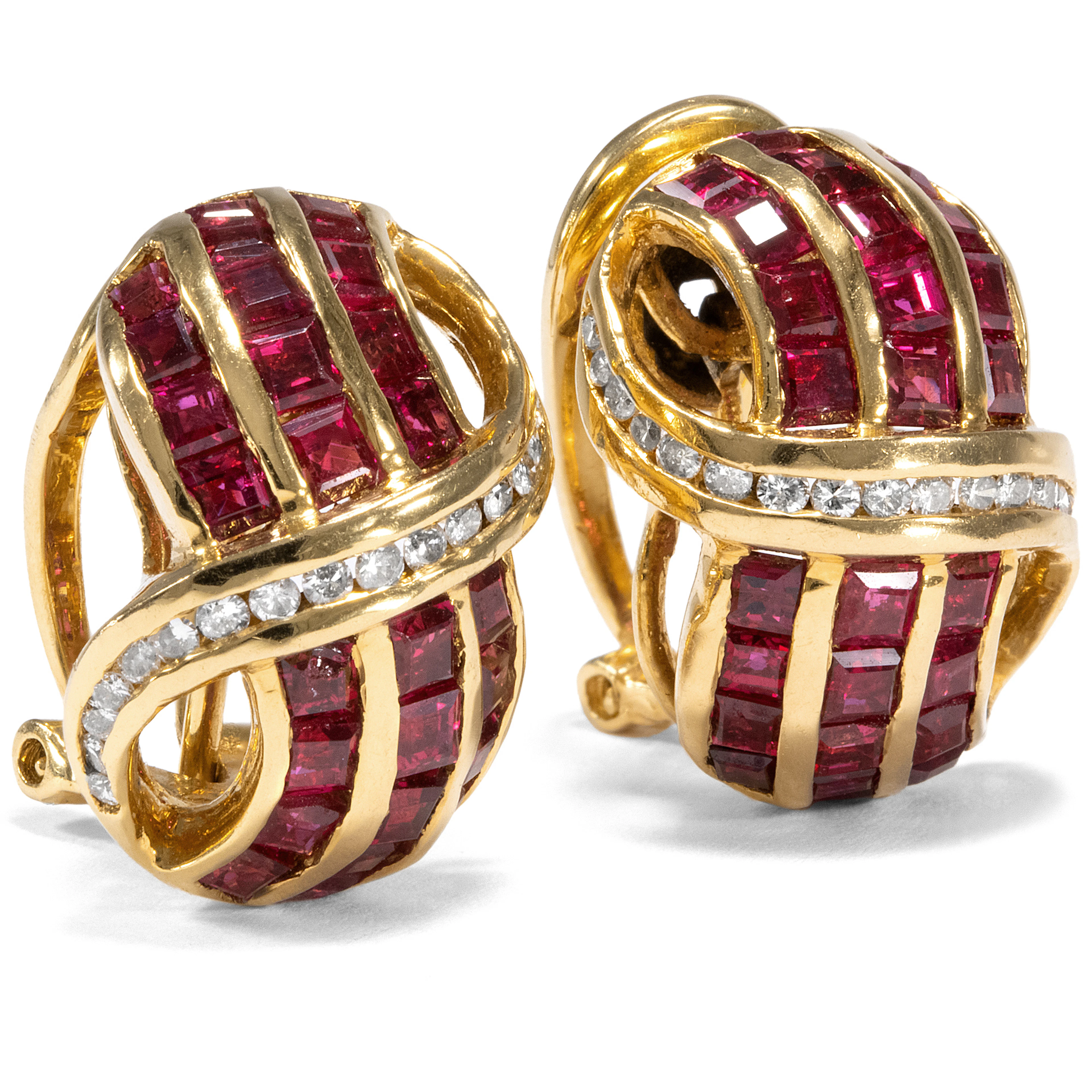 Vintage Earrings With Rubies & Diamonds in Gold, c. 1985