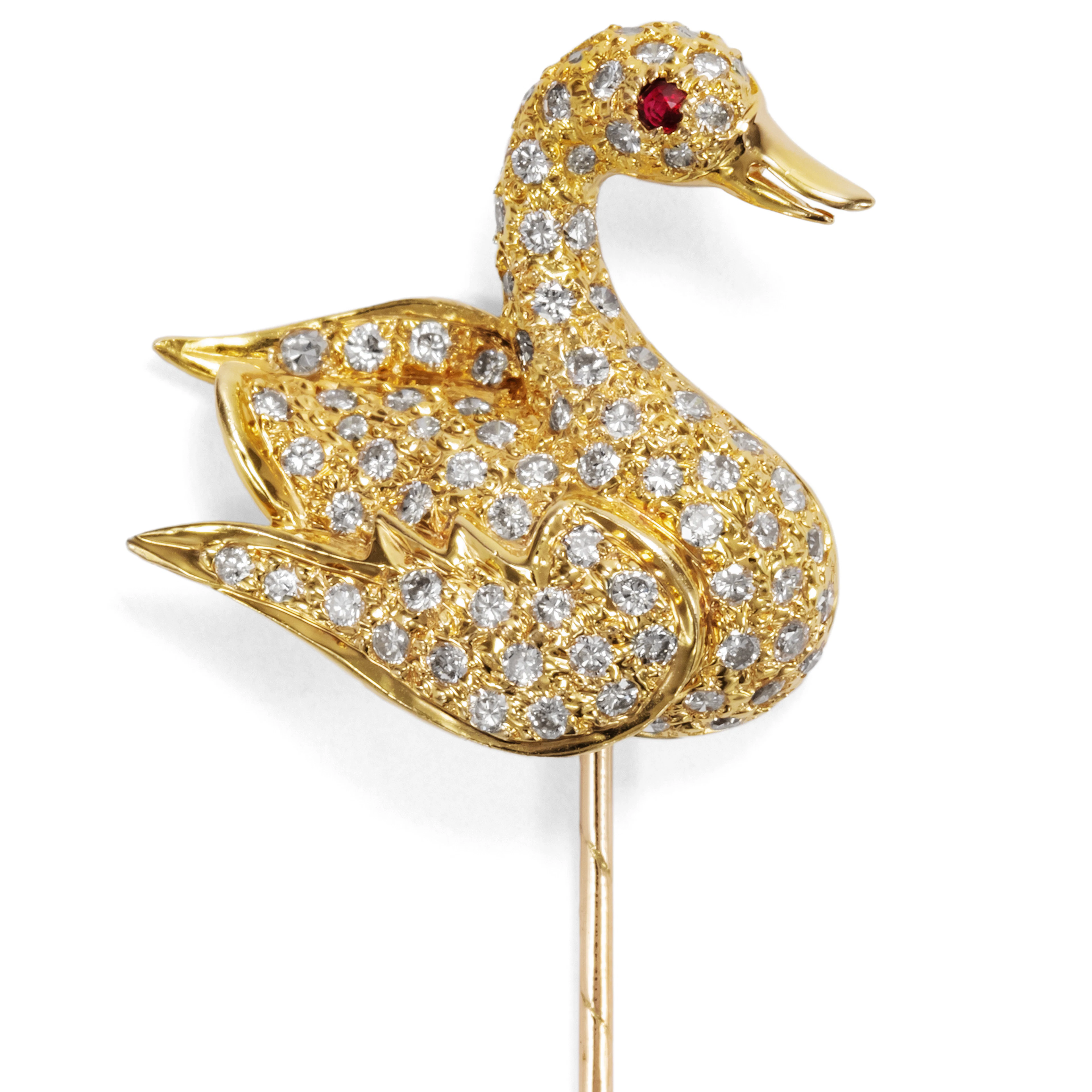 Charming Lapel Pin With Diamonds In Gold, Around 2000