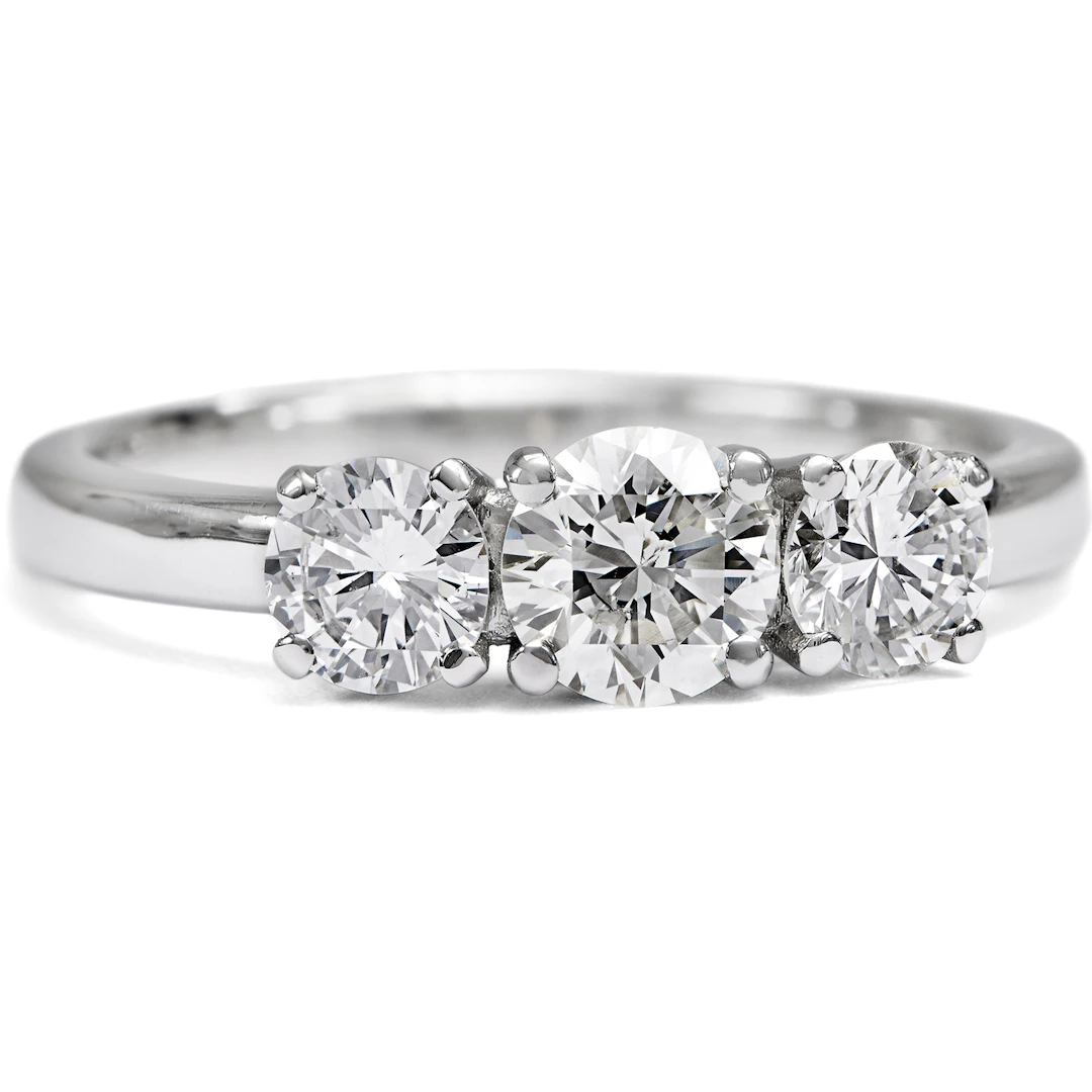 Unworn Trilogy Ring with 0.95 Ct Vintage Brilliant-Cut Diamonds in