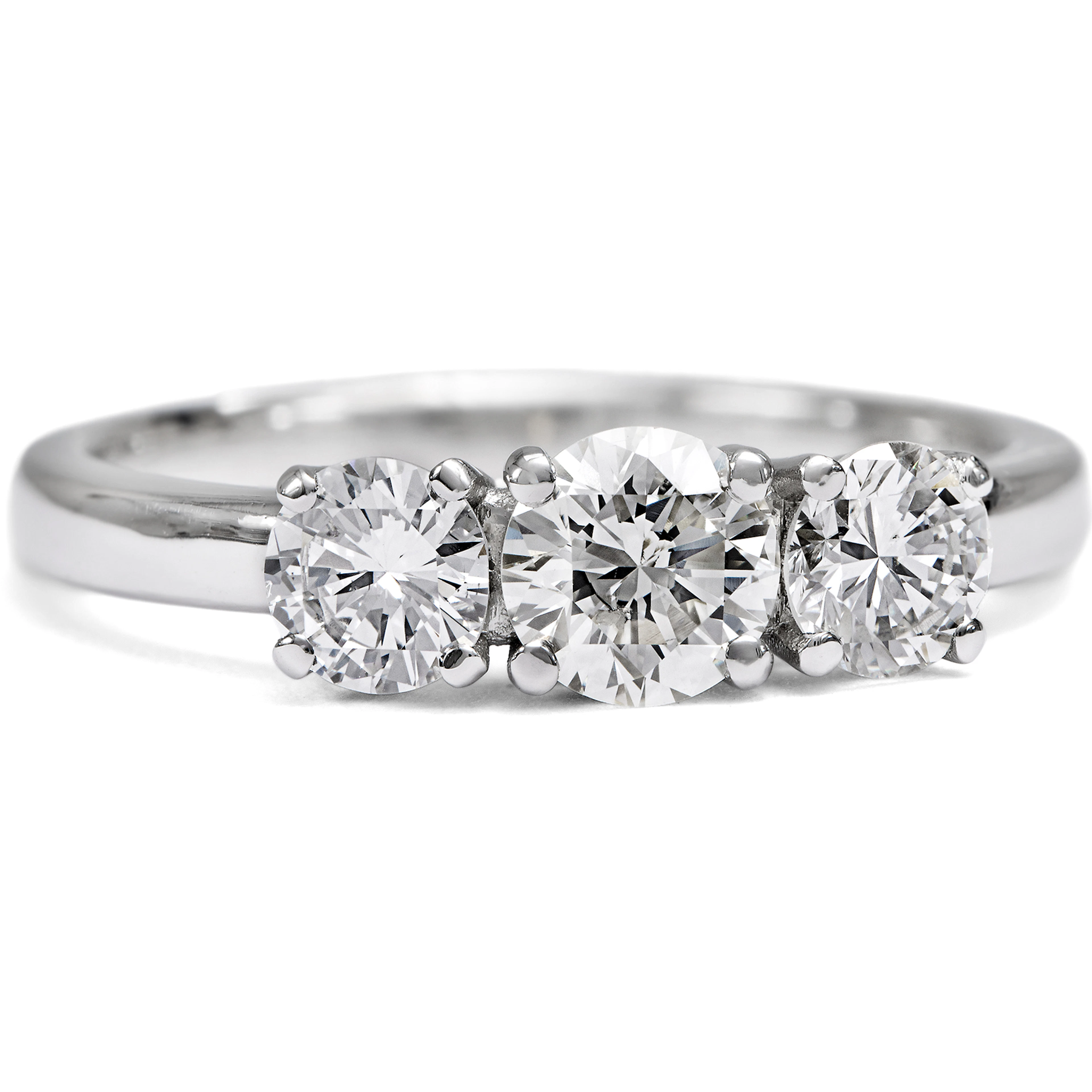 Unworn Trilogy Ring with 0.95 Ct Vintage Brilliant-Cut Diamonds in