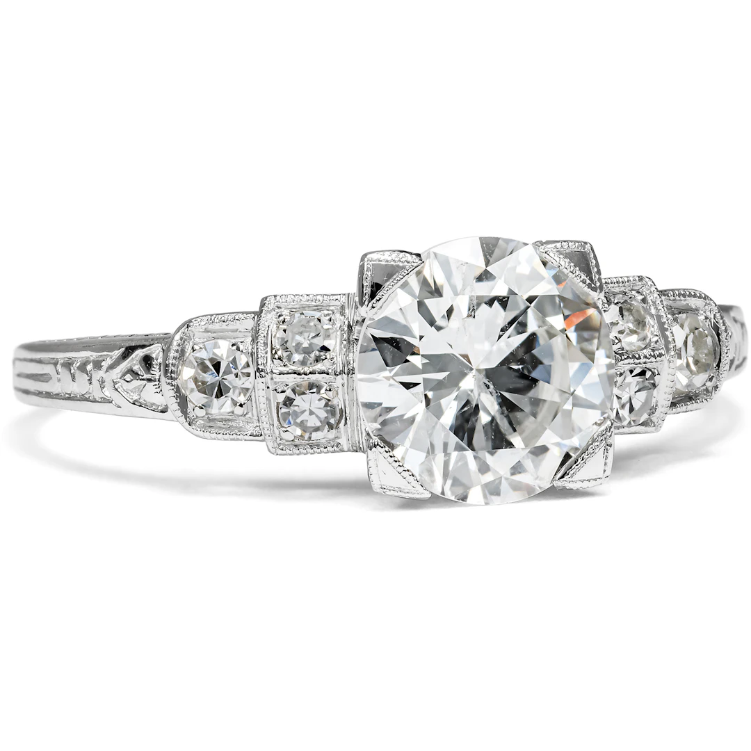 Contemporary Engagement Ring with a 1.13 ct Vintage Diamond, From Our Workshop