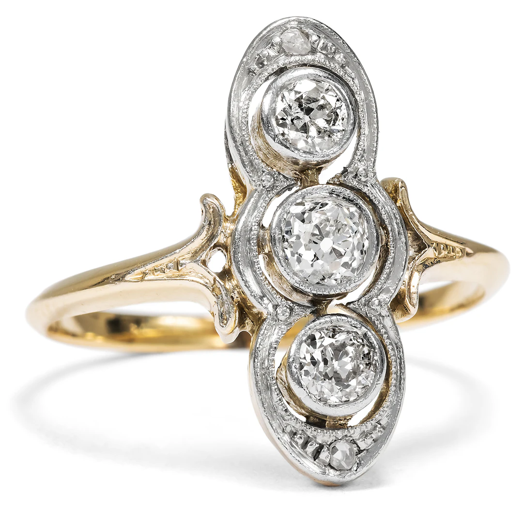 Antique Ring with Diamonds in Gold & Platinum, German, c. 1910