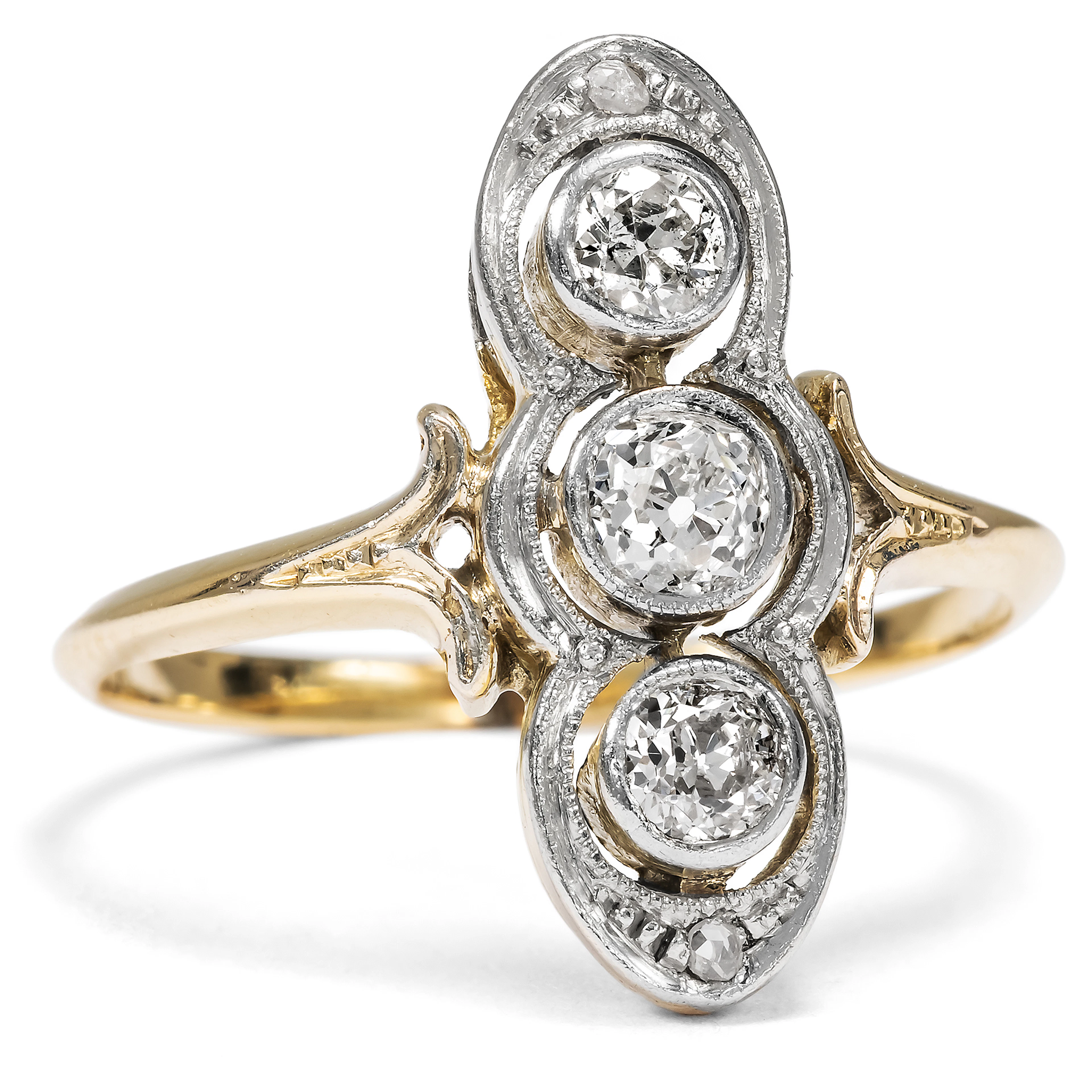 Antique Ring with Diamonds in Gold & Platinum, German, c. 1910