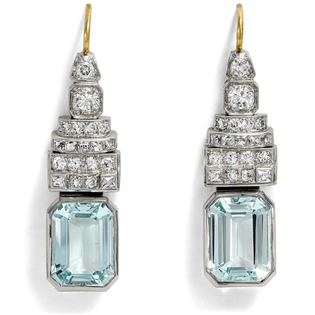 Aquamarine & Diamond Earrings Made of an Art Déco Watch Bracelet, c. 1930/2024
