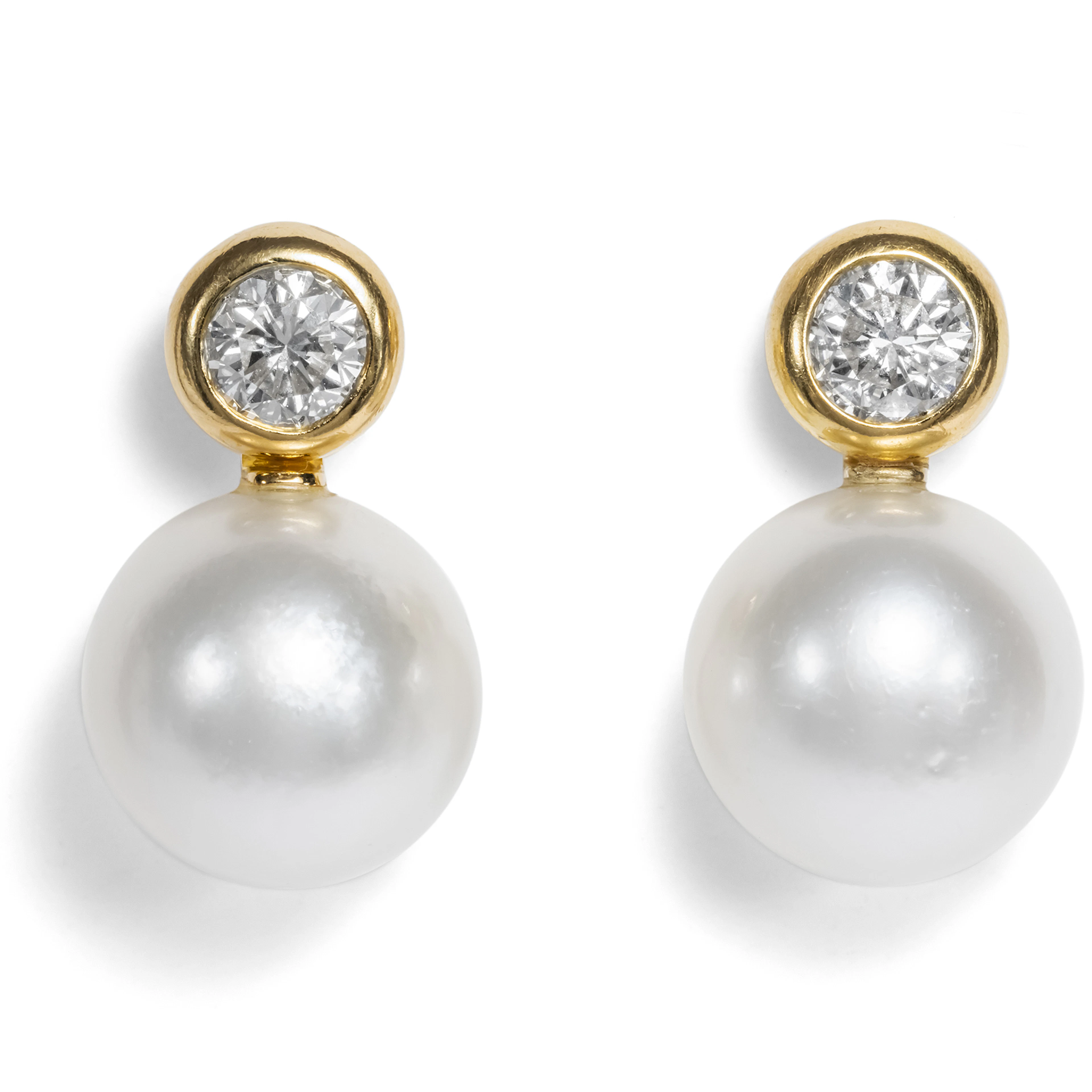 Luxury Vintage Earrings With Cultured South Sea Pearls & Diamonds, c. 1990