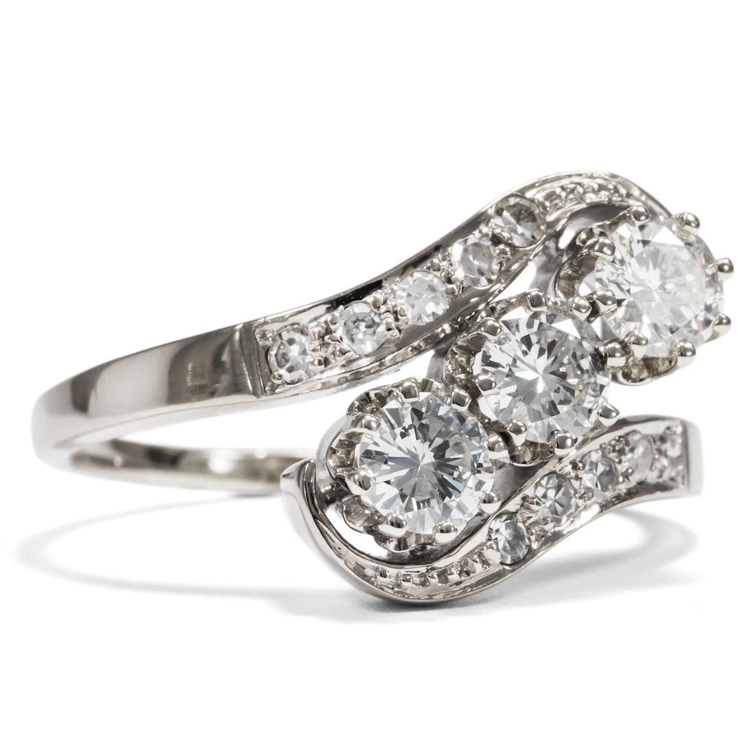 Luxury Vintage Trilogy Ring With Diamonds in White Gold, ca. 1965