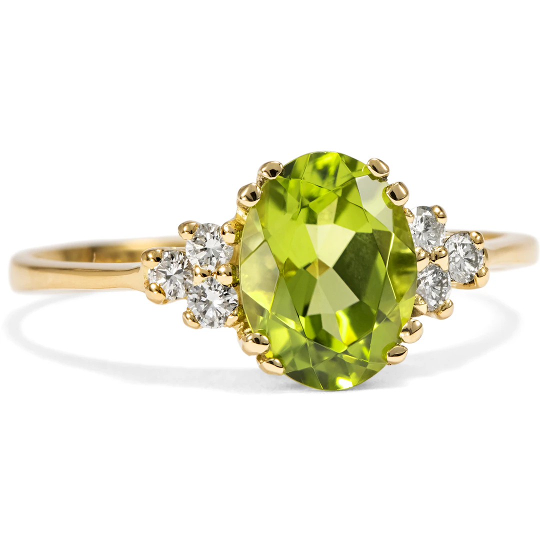 Fine Ring with Peridot & Diamonds in Gold from Our Workshop