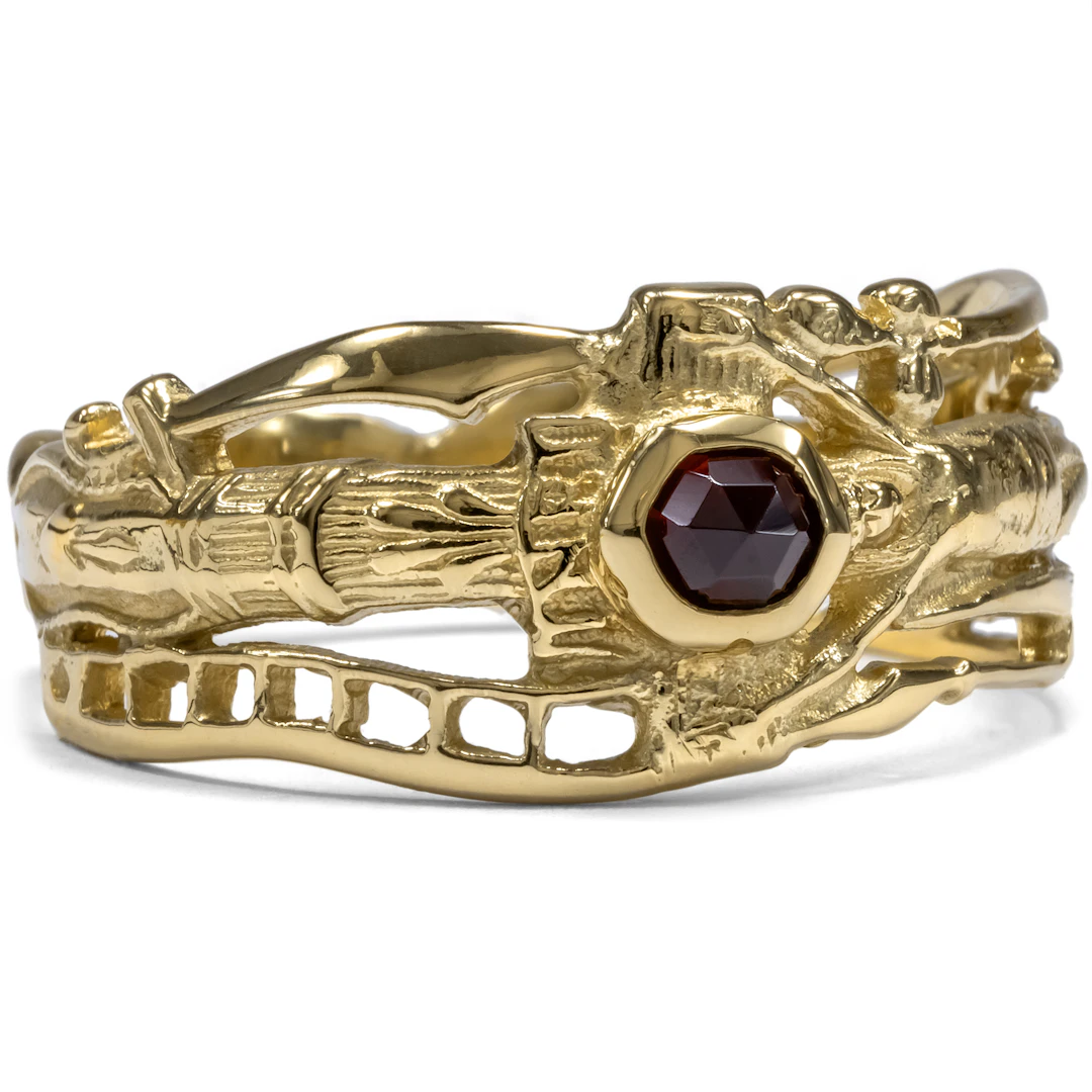 Unworn "Luther Ring" Made of Gold With Rose-Cut Garnet