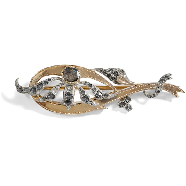 Dynamic Brooch With Diamond Roses in Gold & Silver, c. 1880