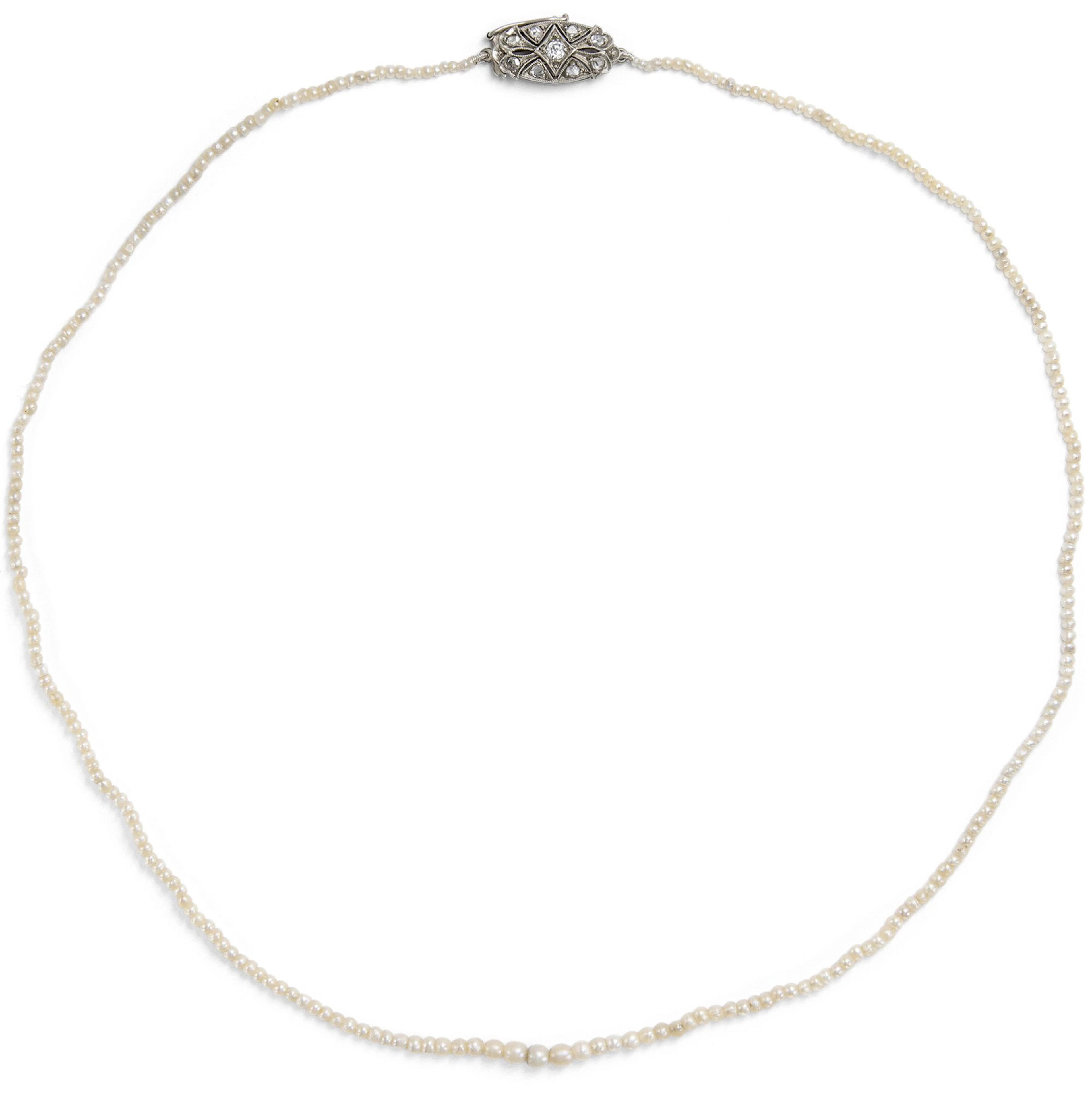 Delicate Natural Saltwater Pearl Necklace with a Diamond Clasp, c. 1920s
