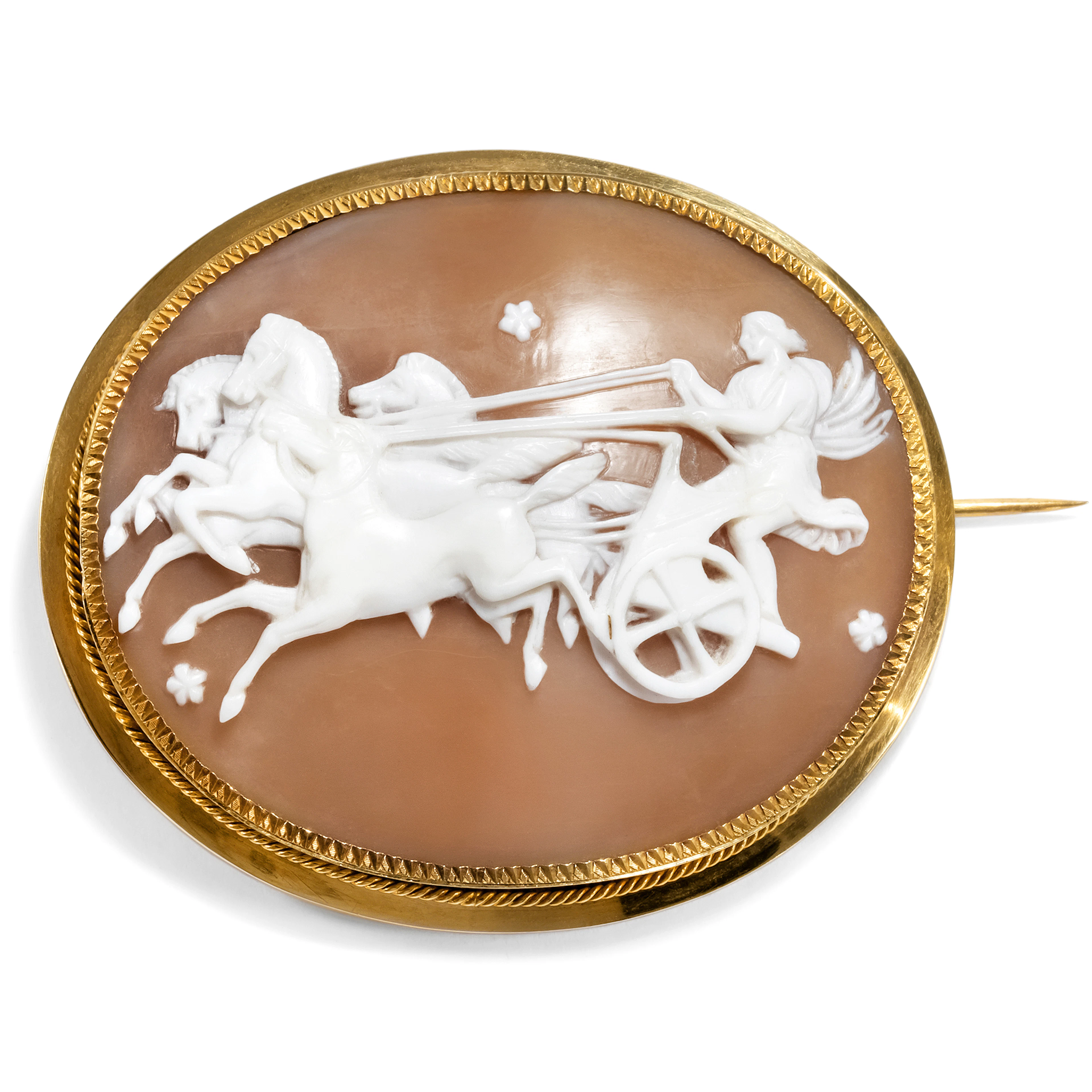 Large Antique Shell Cameo after John Gibson in Gold, Paris c. 1860