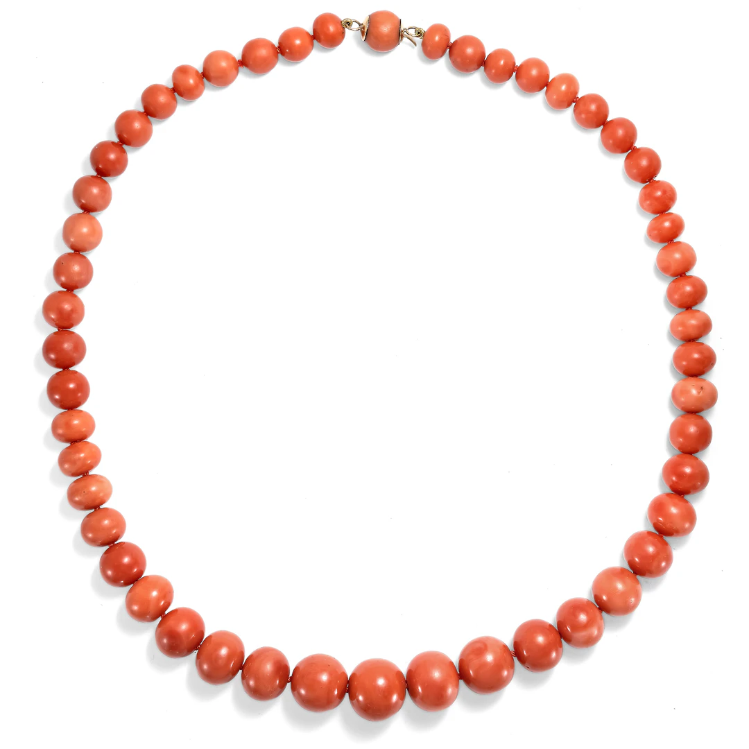 Stunning Vintage Necklace Made of Large Mediterranean Corals, Mid-20th Century.
