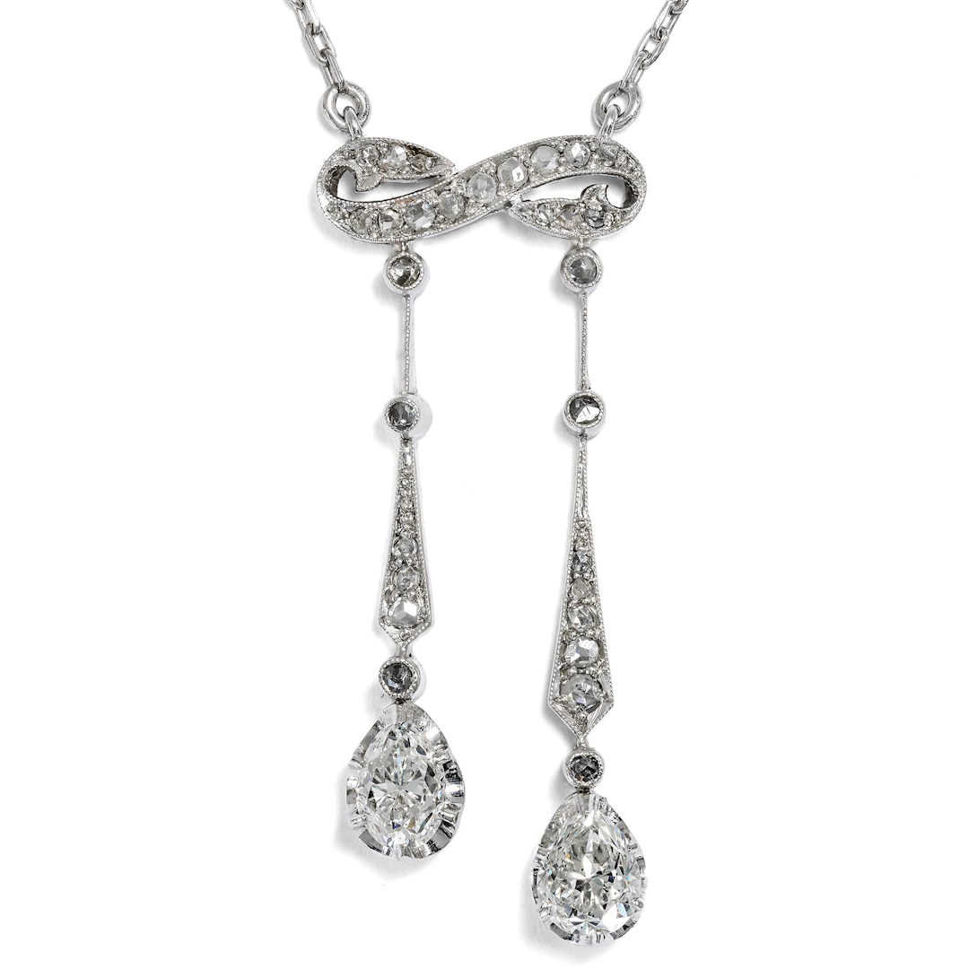 Antique Negligé Necklace with Diamond Drops in Platinum, c. 1910
