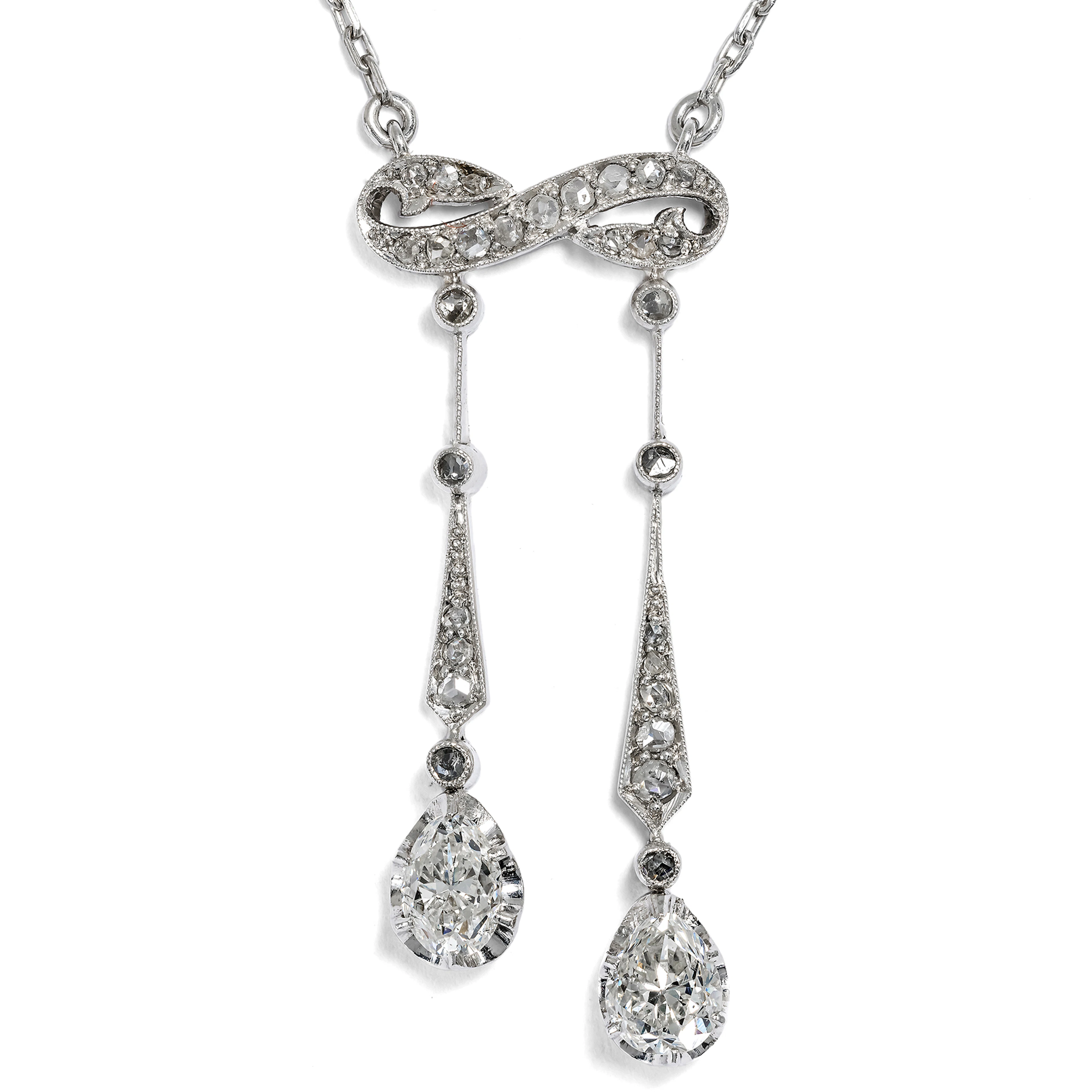 Antique Negligé Necklace with Diamond Drops in Platinum, c. 1910