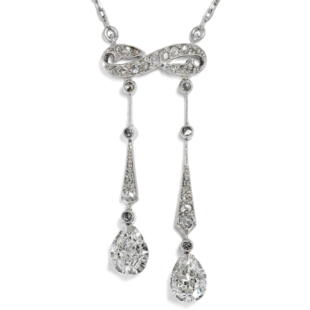 Antique Negligé Necklace with Diamond Drops in Platinum, c. 1910