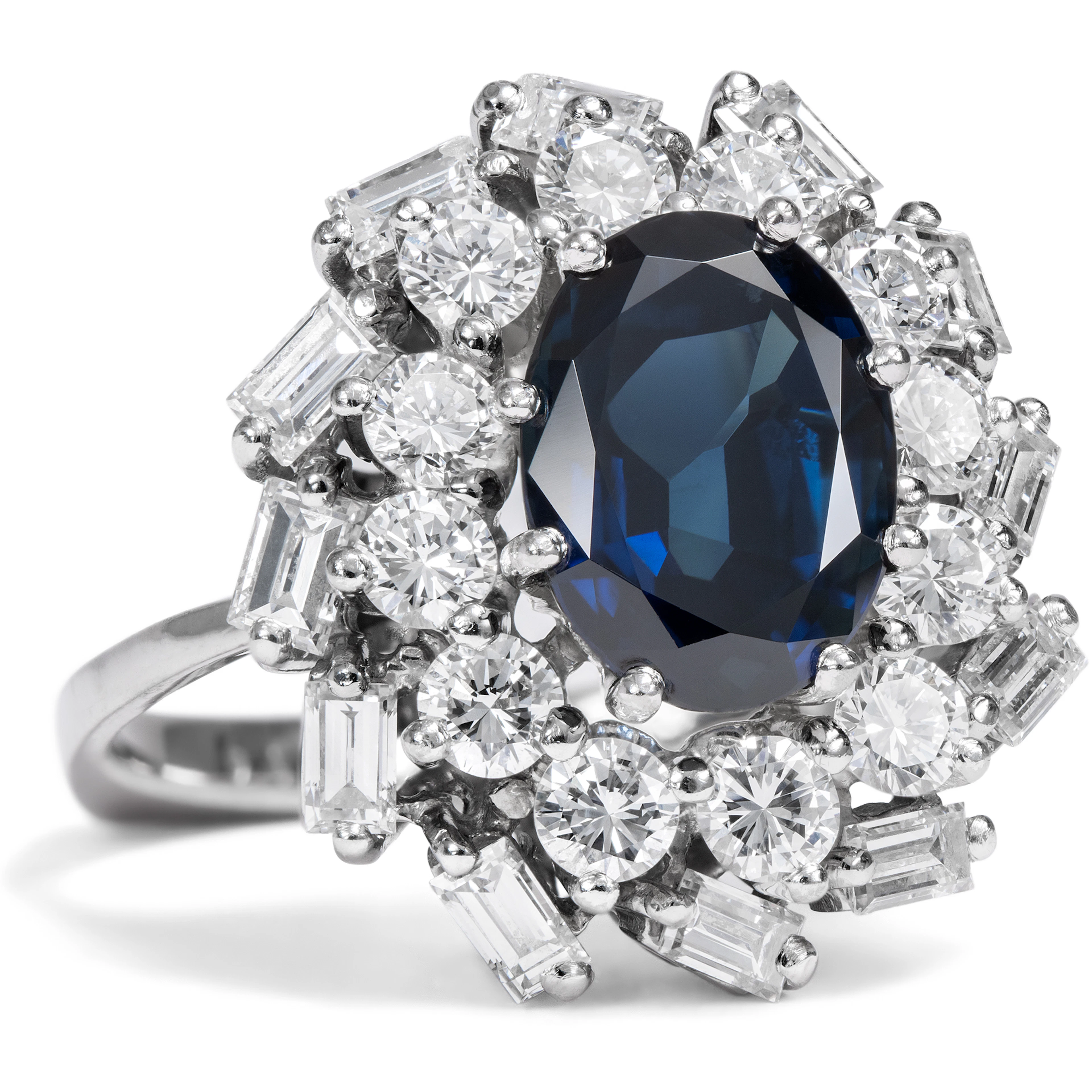 Vintage White Gold Ring With Sapphire & Diamonds, ca. 1975