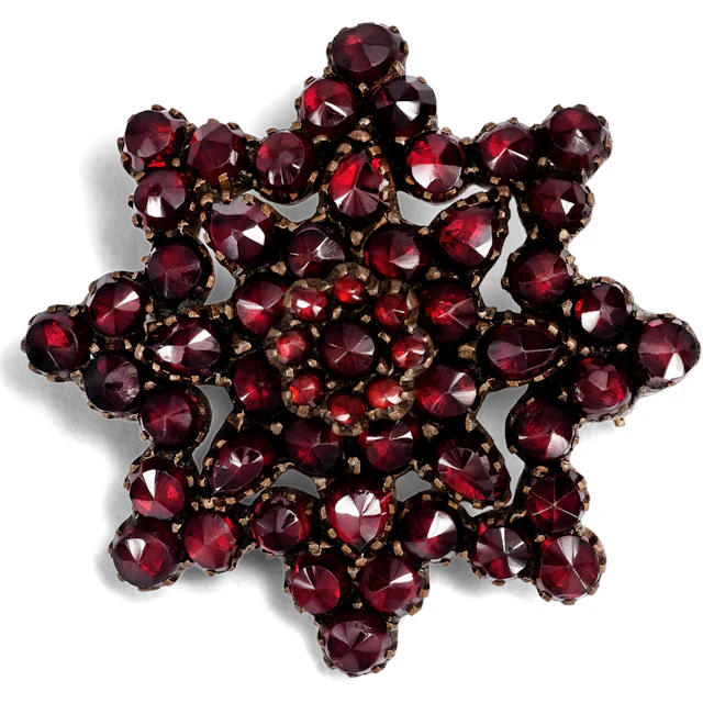 Antique Star-Shaped Brooch Made of Bohemian Garnets, Circa 1890