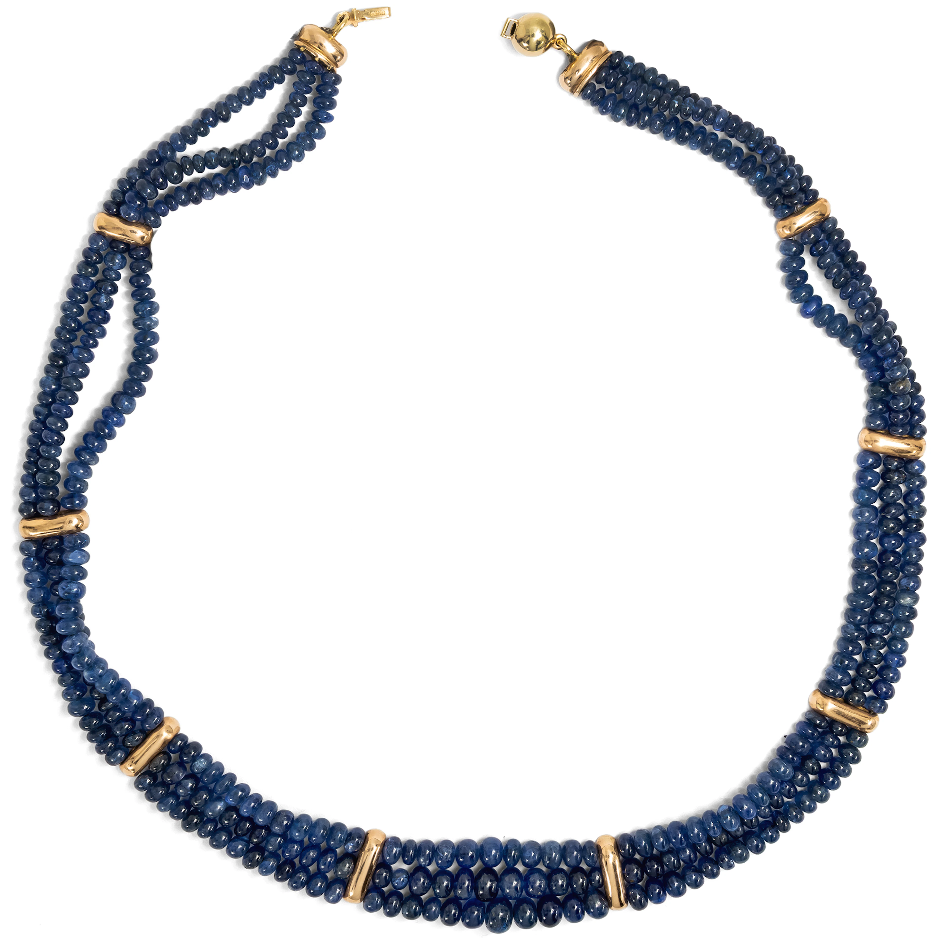 Modern Three-Strand Sapphire & Gold Necklace, Probably from India