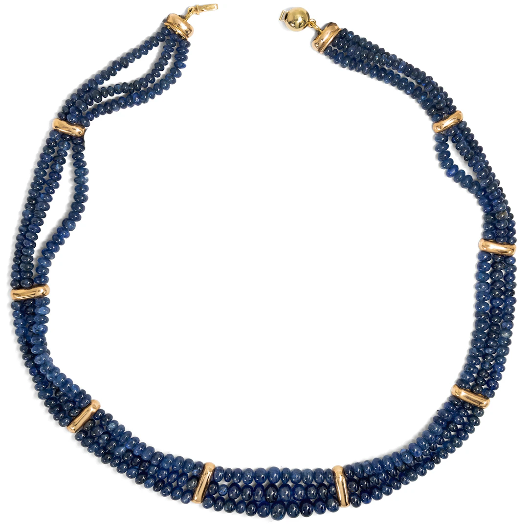 Modern Three-Strand Sapphire & Gold Necklace, Probably from India