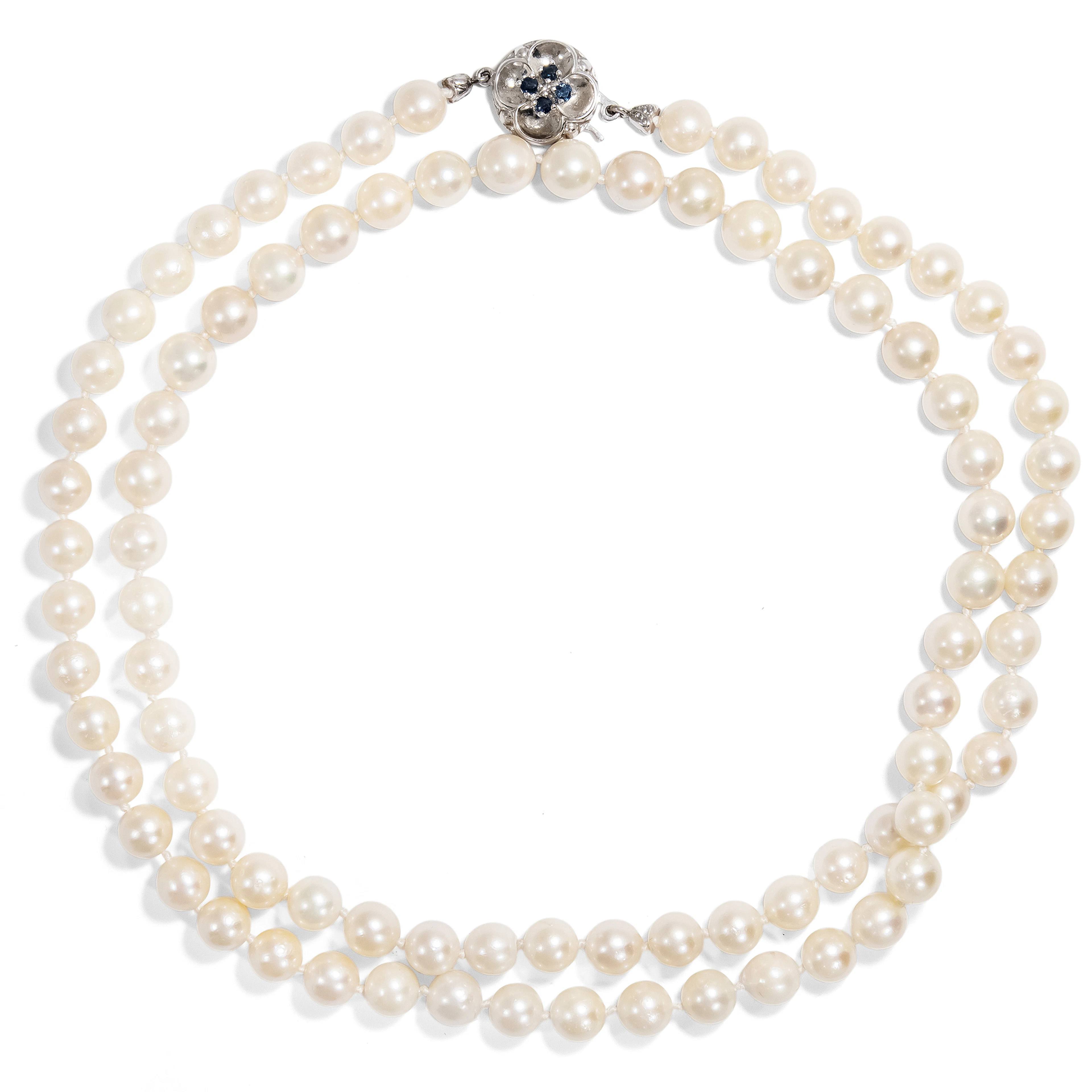 Elegant Long Opera Pearl Necklace With Clover Clasp, Germany c. 1965