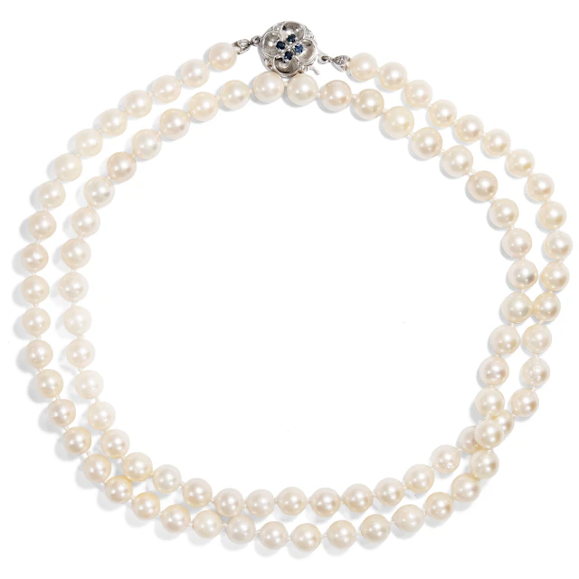 Elegant Long Opera Pearl Necklace With Clover Clasp, Germany c. 1965