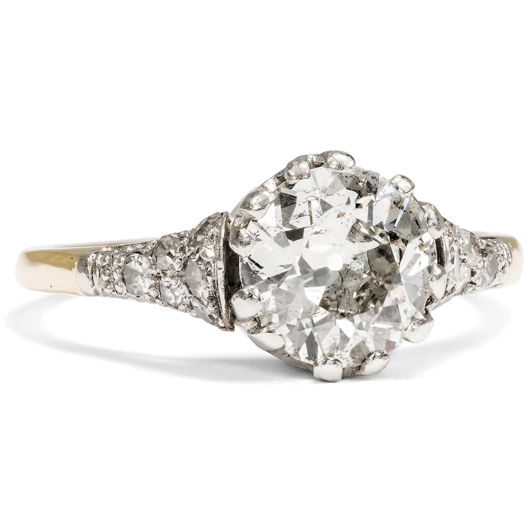 Antique Ring with 1.60 ct "Old European Cut" Diamond in Gold & Platinum