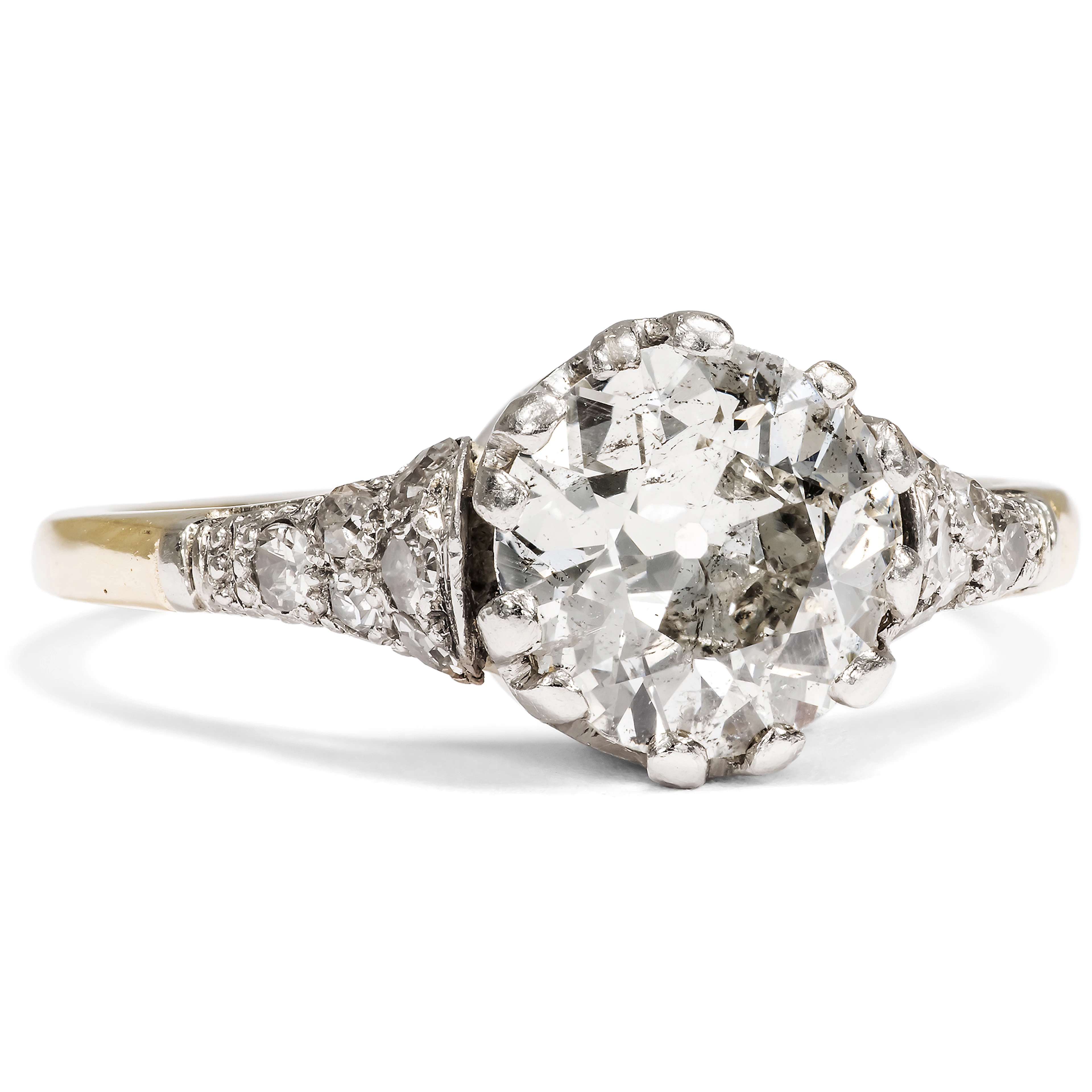 Antique Ring with 1.60 ct "Old European Cut" Diamond in Gold & Platinum