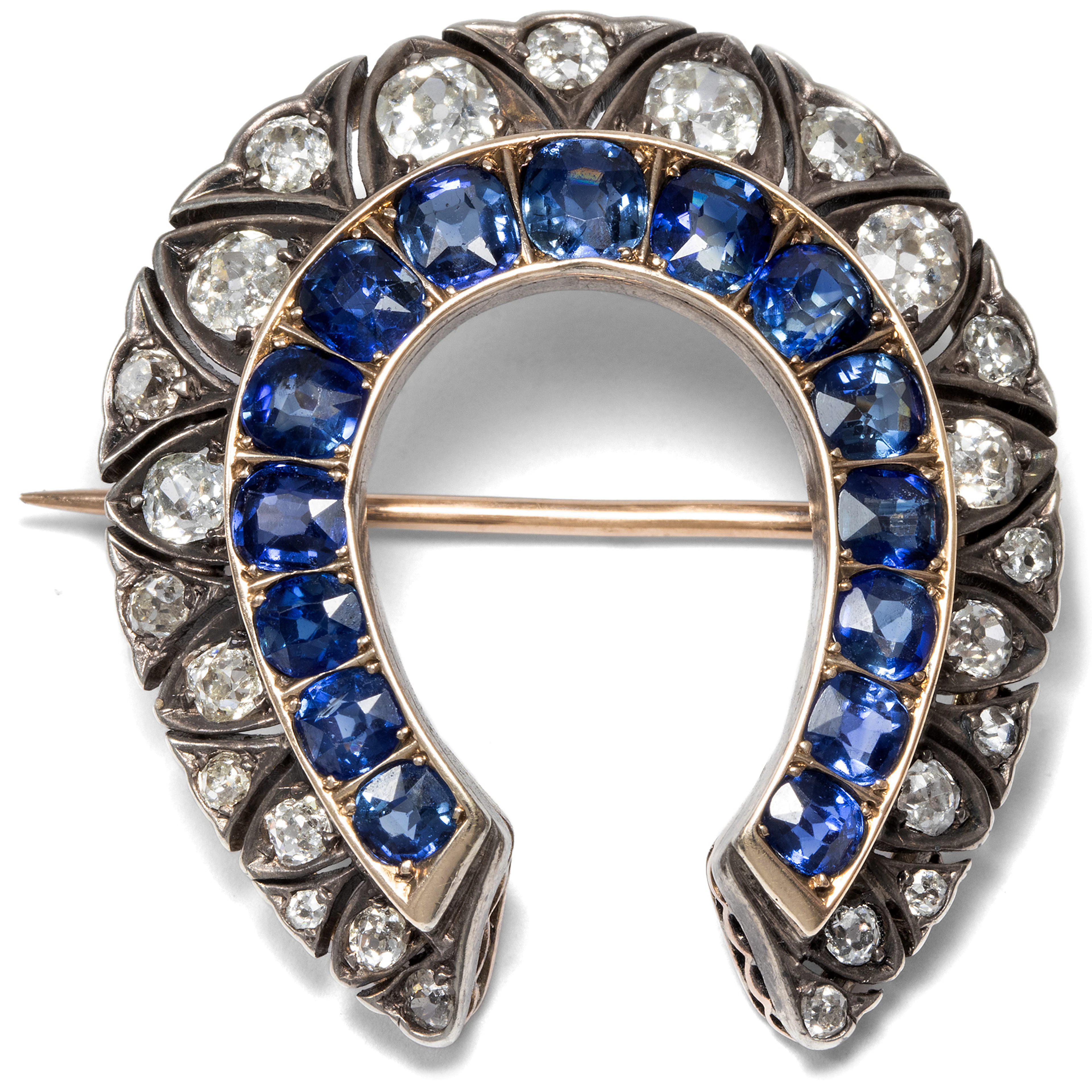Large Victorian Horseshoe Brooch of Sapphires and Diamonds, ca. 1890