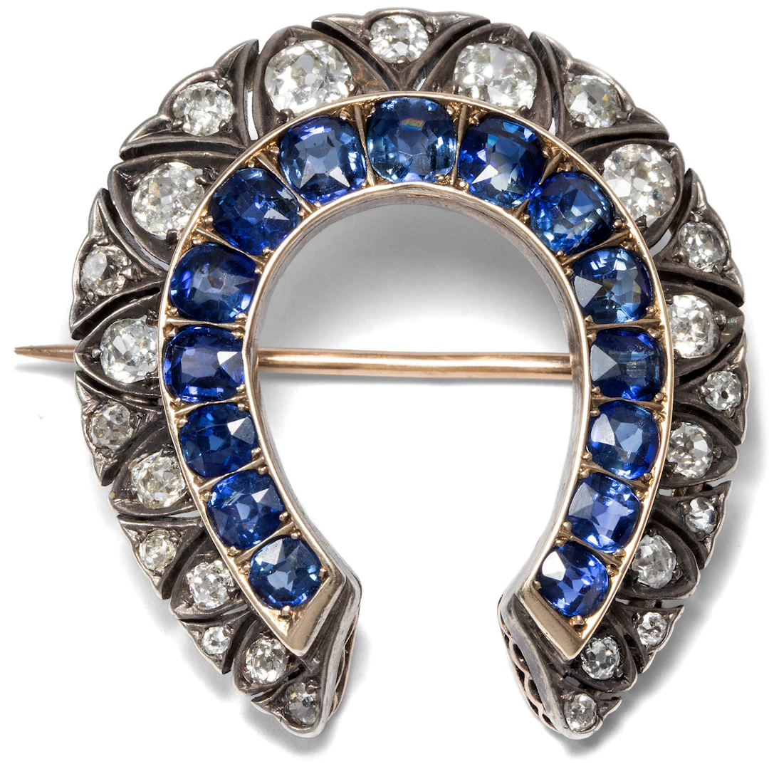 Large Victorian Horseshoe Brooch of Sapphires and Diamonds, ca. 1890