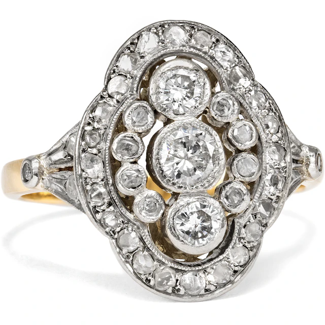 Elegant Vintage Ring with Diamonds in Yellow and White Gold, circa 1950