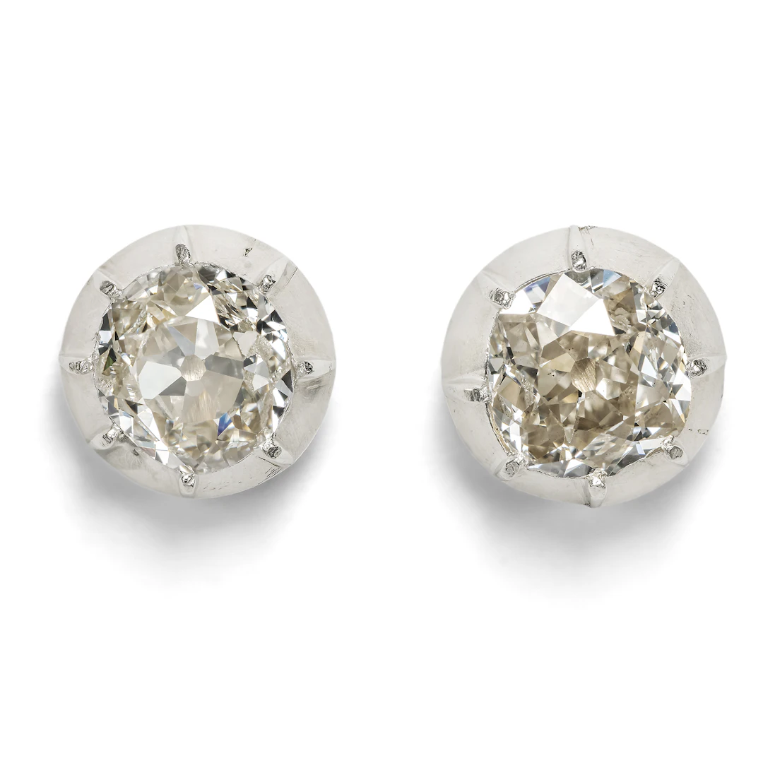 Sparkling Stud Earrings with "Old Mine Cut" Diamonds in Silver, c. 1850 & Later