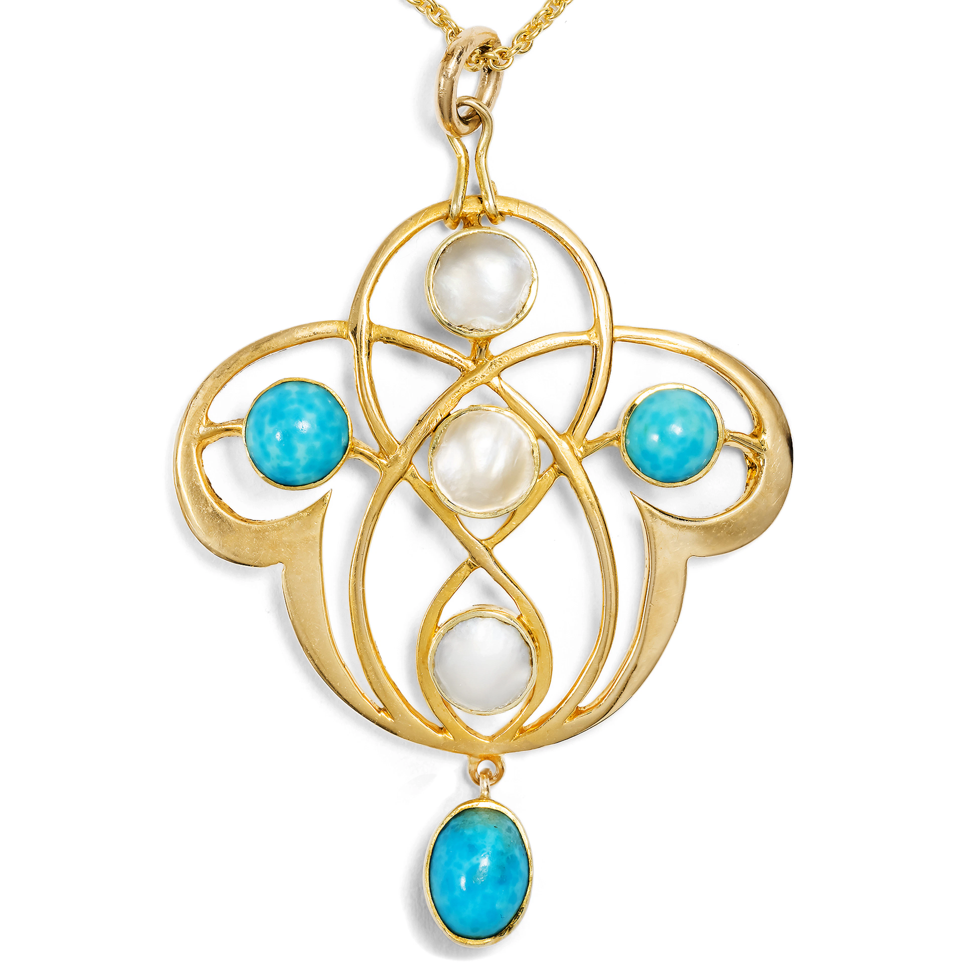 Antique Gold, Turquoise Paste & Pearl Pendant, British, c. 1910