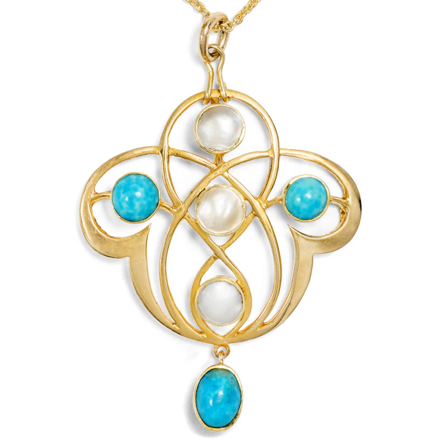 Antique Gold, Turquoise Paste & Pearl Pendant, British, c. 1910